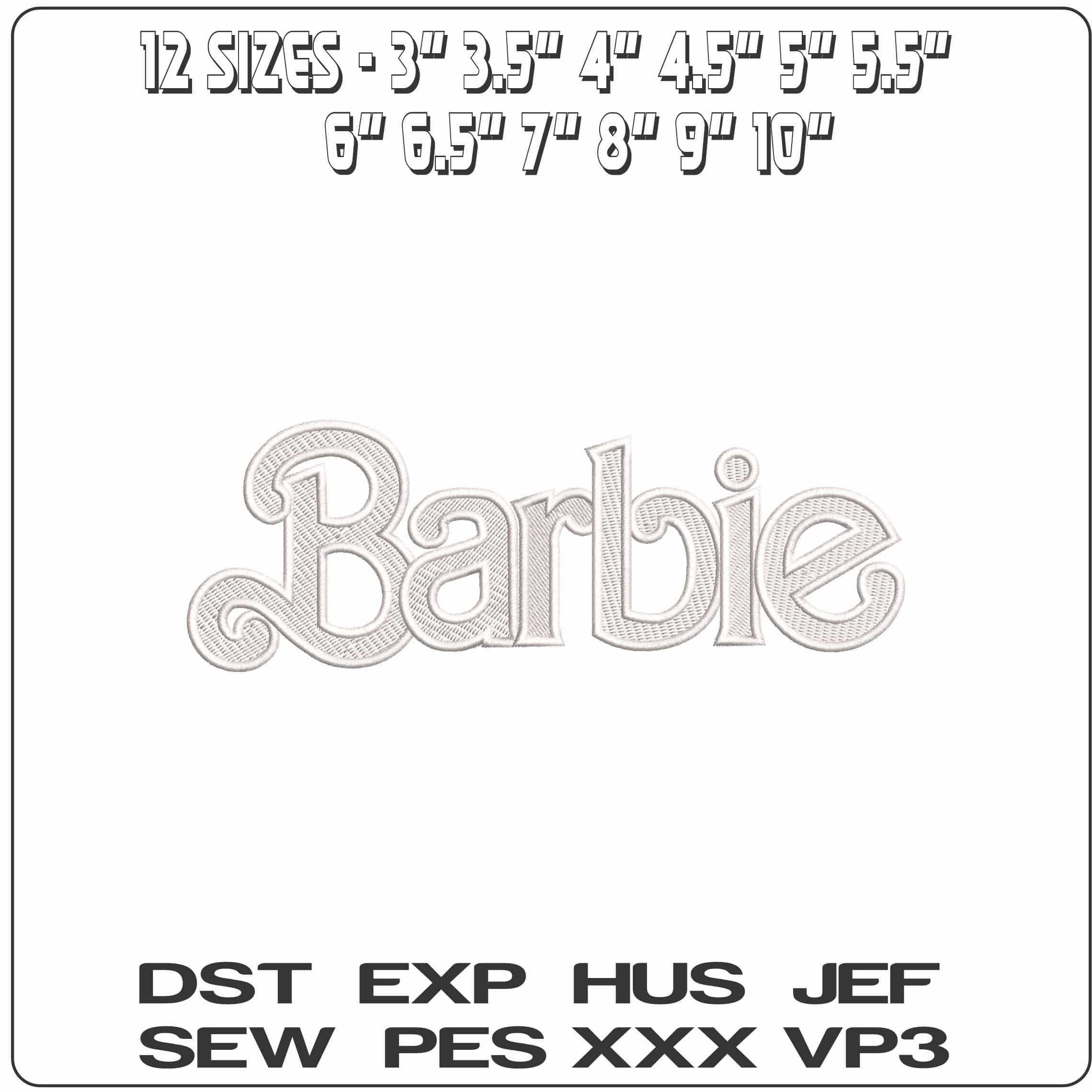 Barbie Name Single colour - Elegant embroidery design file - instant download — view 2