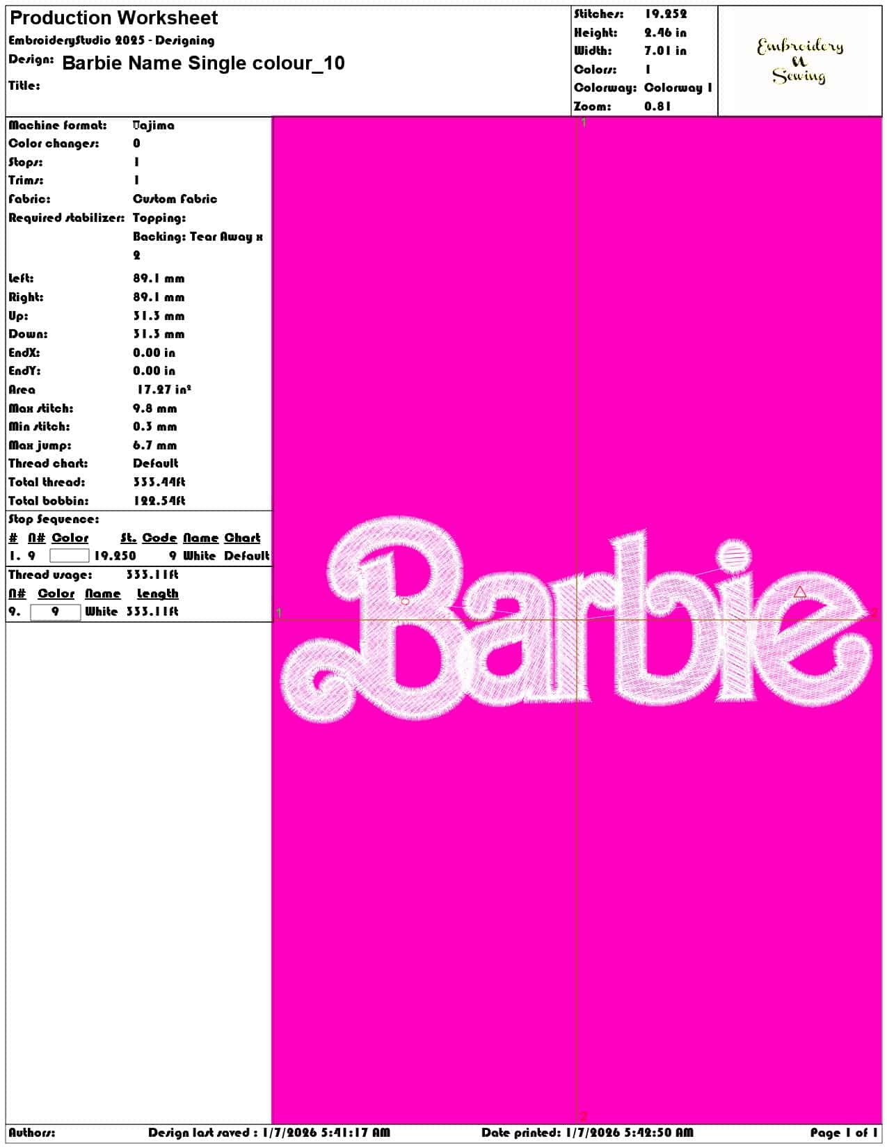 Barbie Name Single colour - Elegant embroidery design file - instant download — view 3