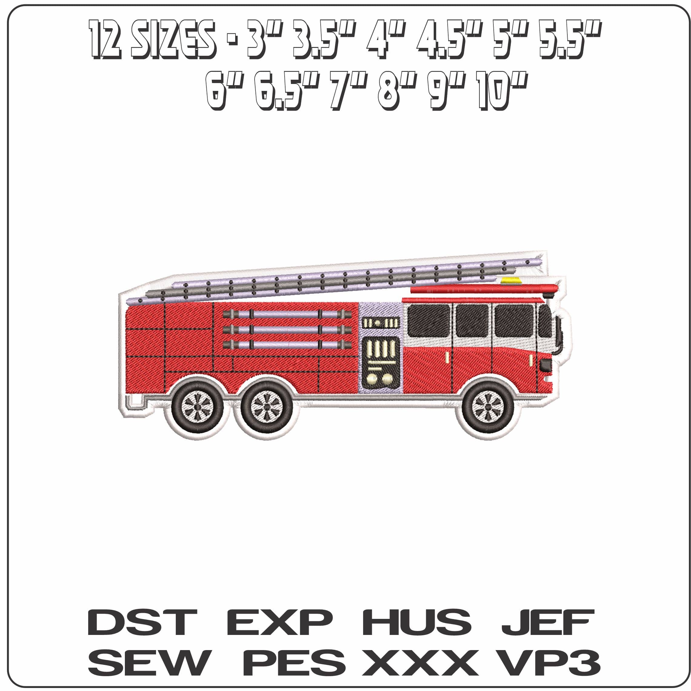 Basic Fire Engine Side on - Elegant embroidery design file - instant download — view 2