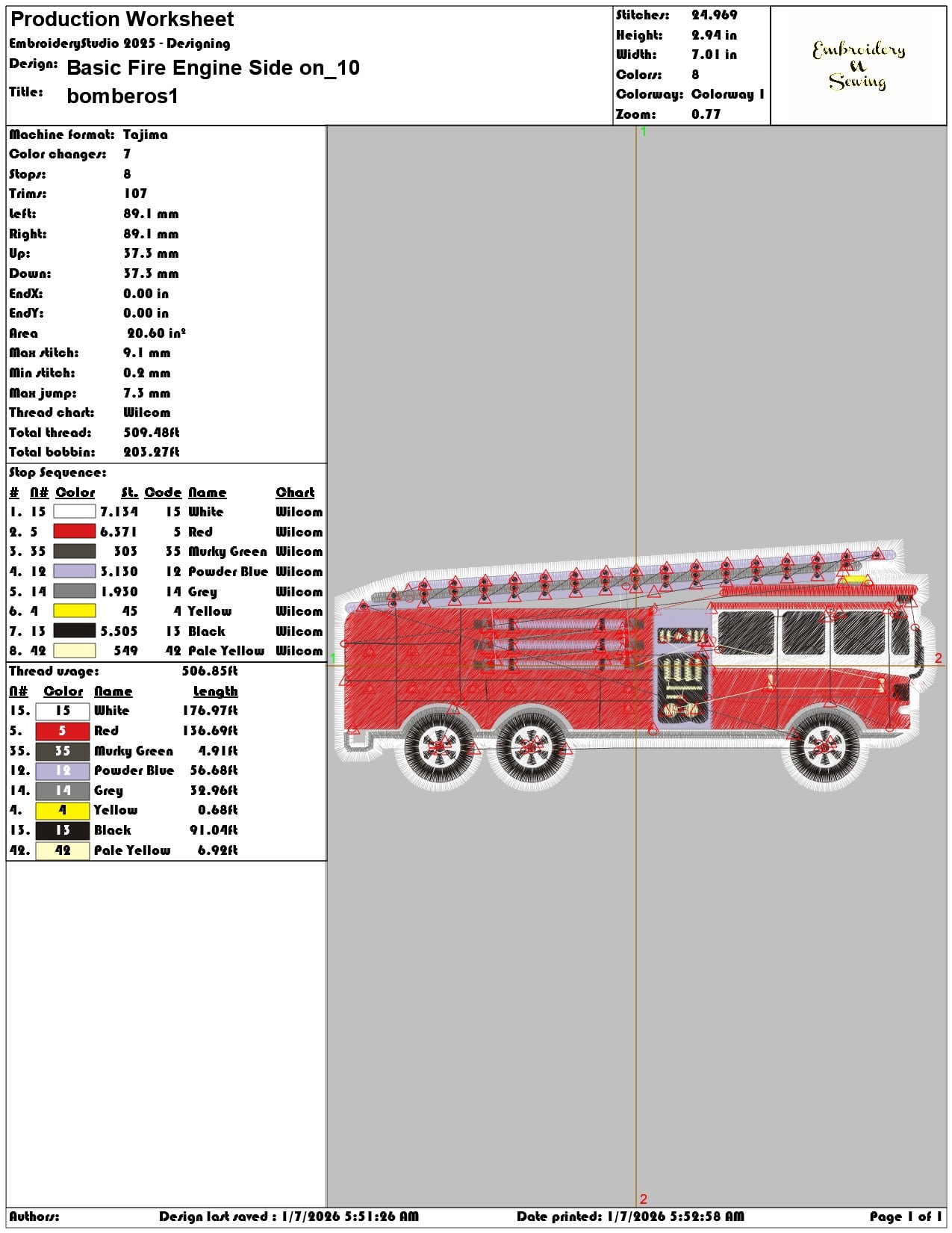 Basic Fire Engine Side on - Elegant embroidery design file - instant download — view 3