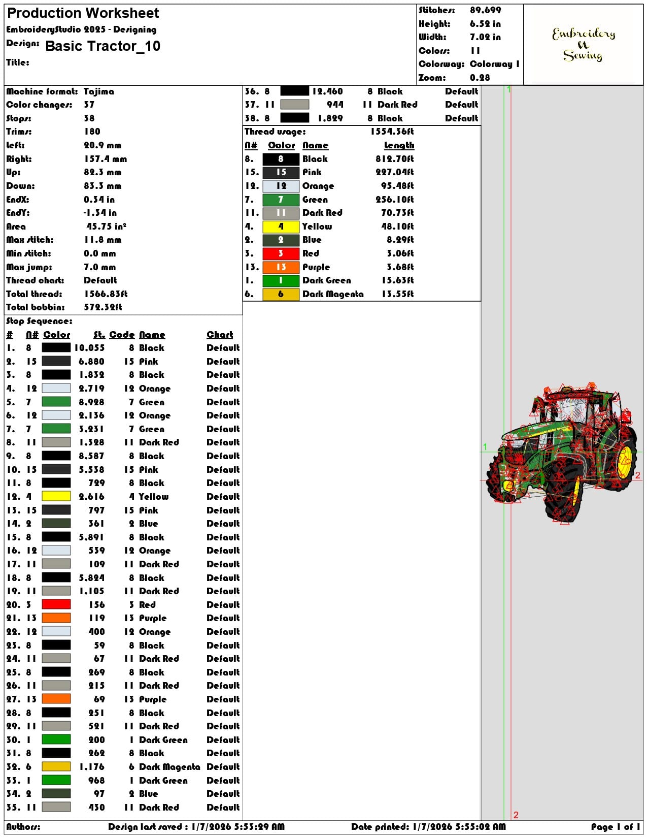 Basic Tractor - Elegant embroidery design file - instant download — view 3
