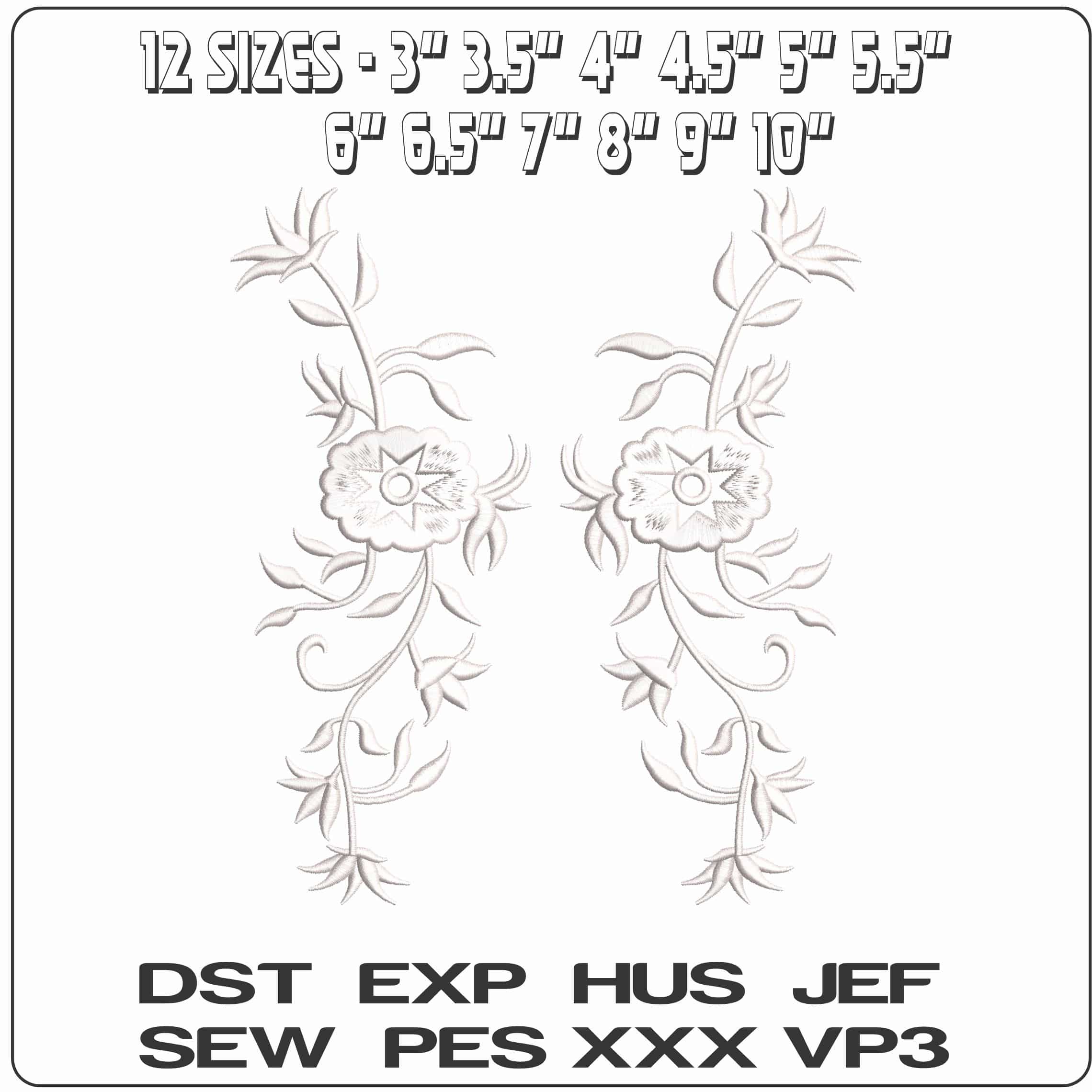 Basic White Flowers - Elegant embroidery design file - instant download — view 2