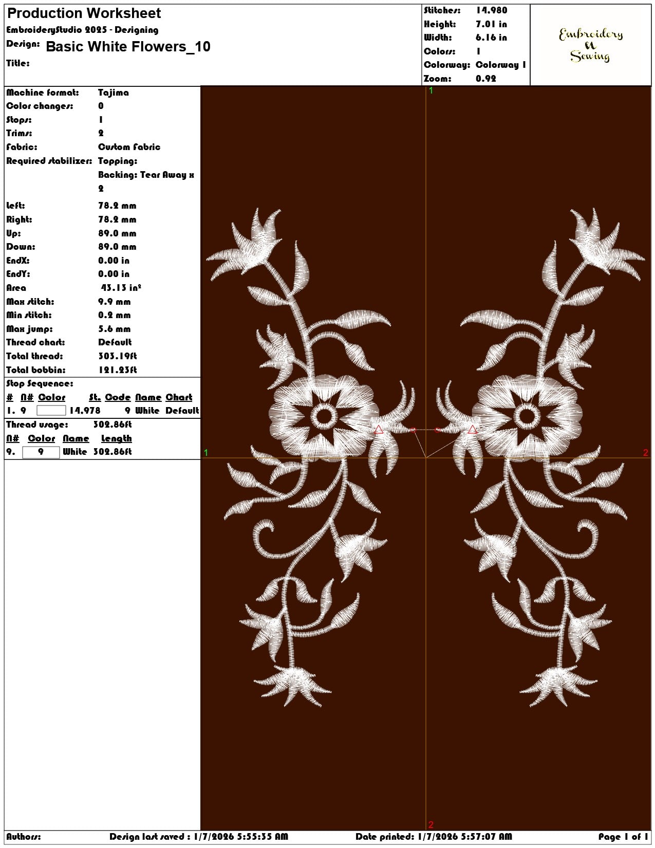 Basic White Flowers - Elegant embroidery design file - instant download — view 3