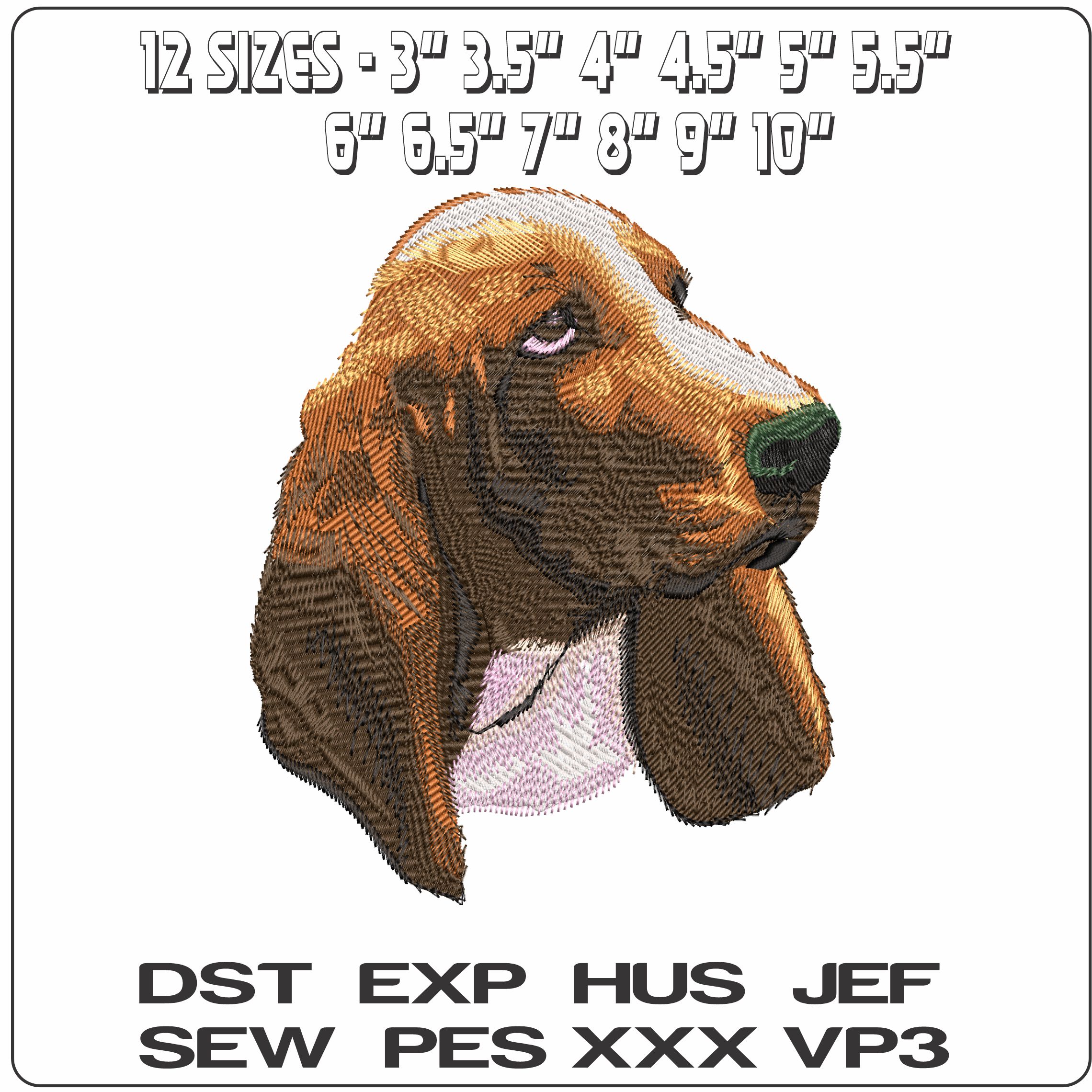 Basset Hound dog Head - Elegant embroidery design file - instant download — view 2