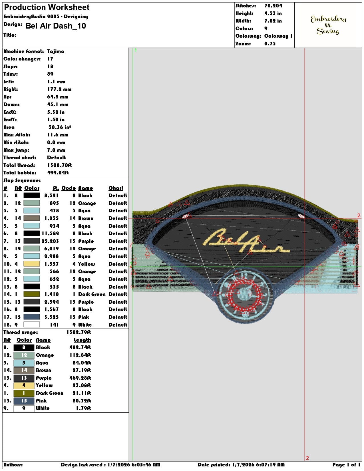Bel Air Dash - Elegant embroidery design file - instant download — view 3