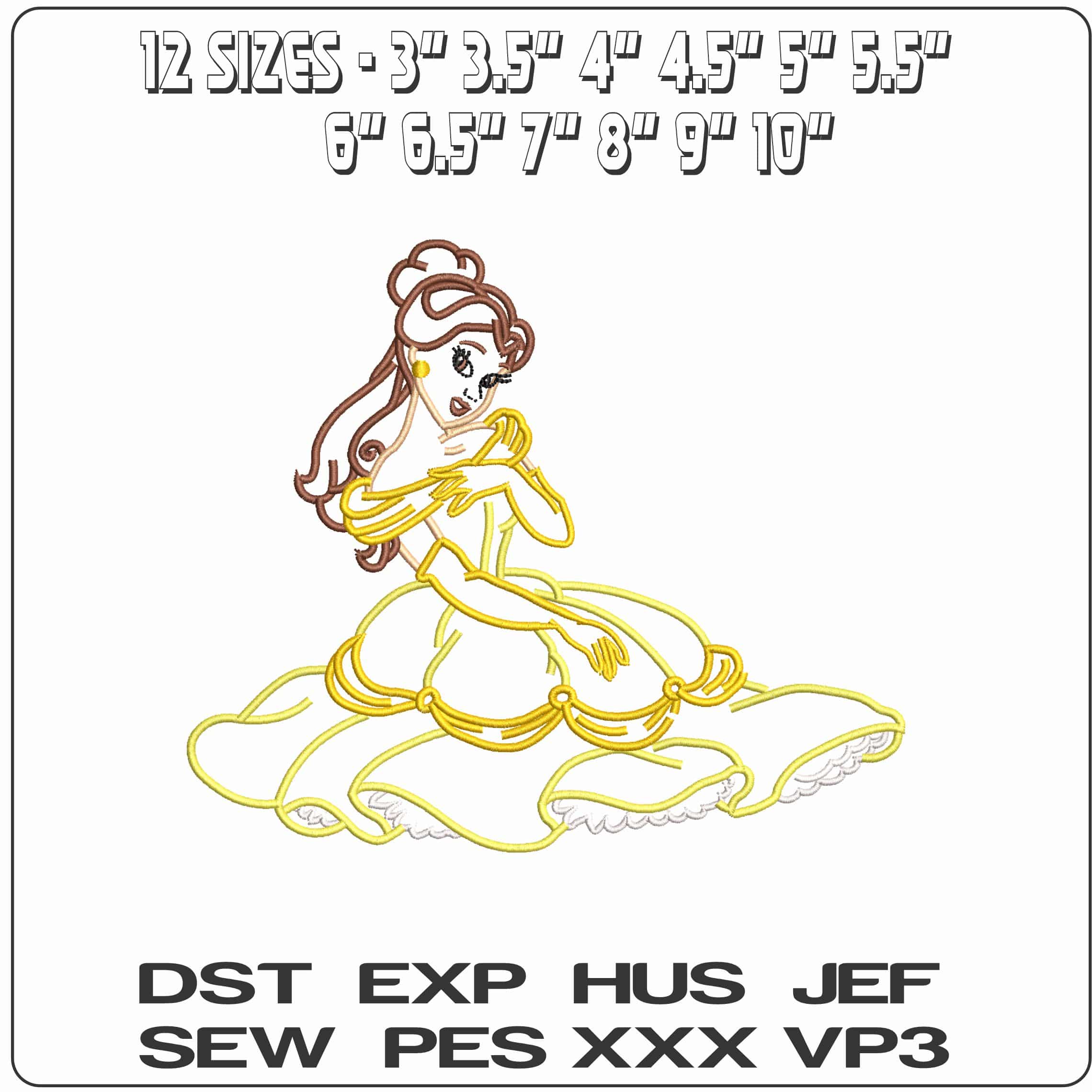 Bella line art Beauty and the Beast - Elegant embroidery design file - instant download — view 2