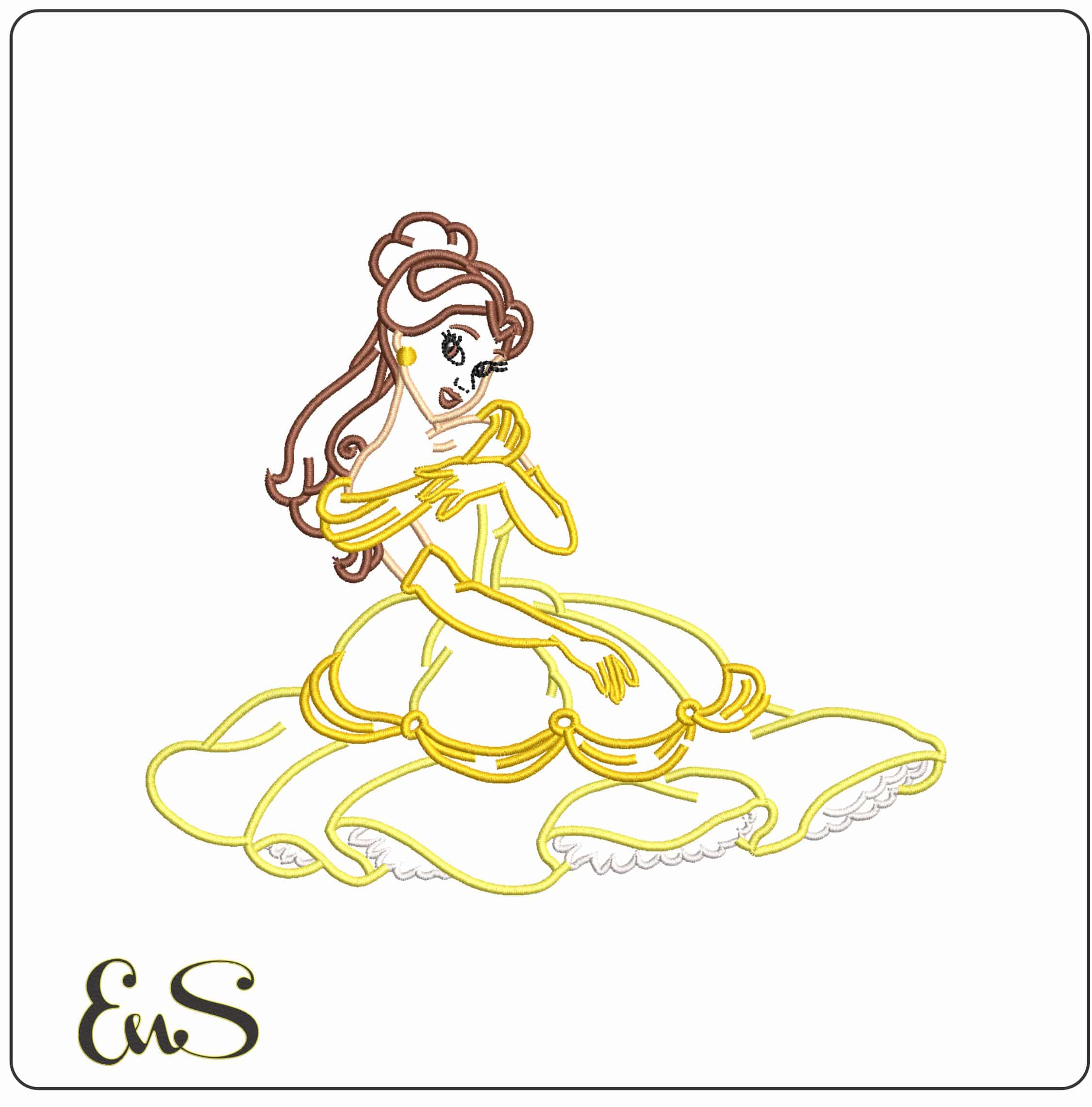 Bella line art Beauty and the Beast - Elegant embroidery design file - instant download
