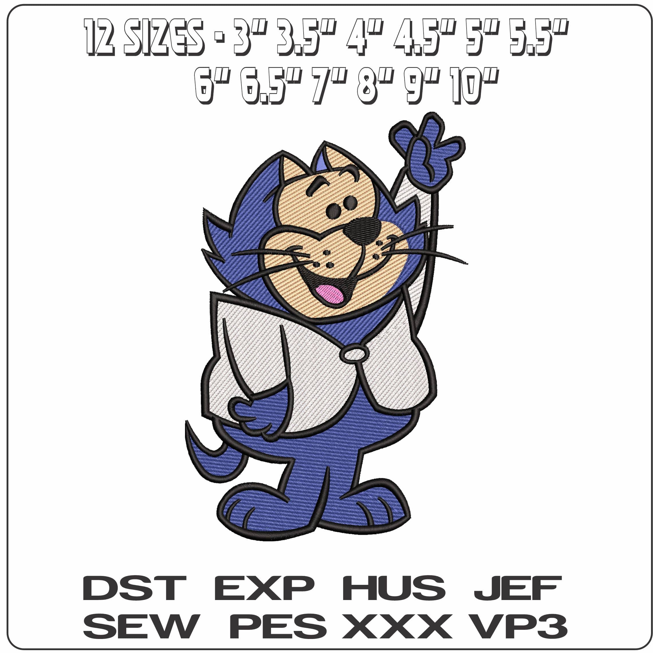 Benny Topcat Cartoon - Elegant embroidery design file - instant download — view 2