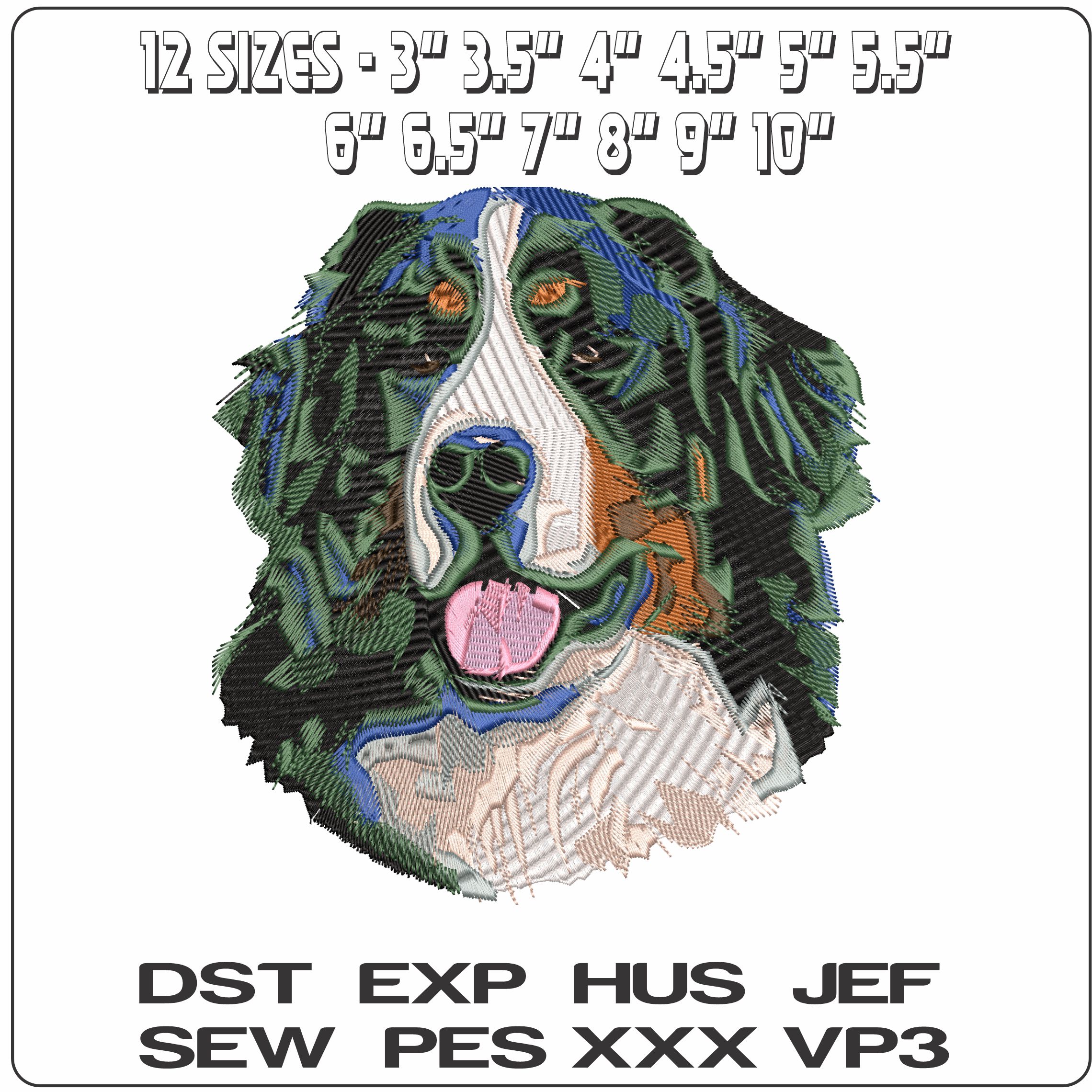 Bernese Mountain dog Head - Elegant embroidery design file - instant download — view 2