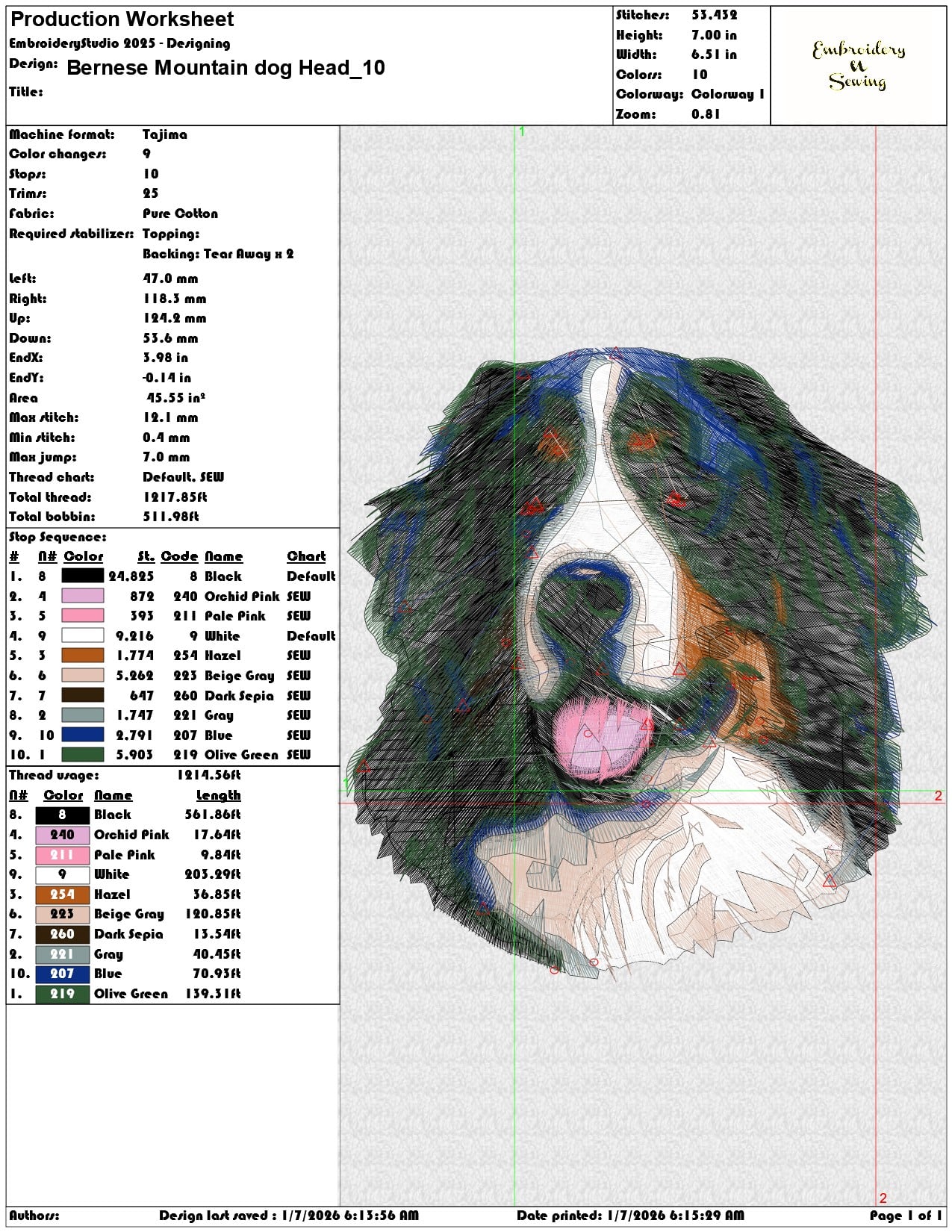 Bernese Mountain dog Head - Elegant embroidery design file - instant download — view 3