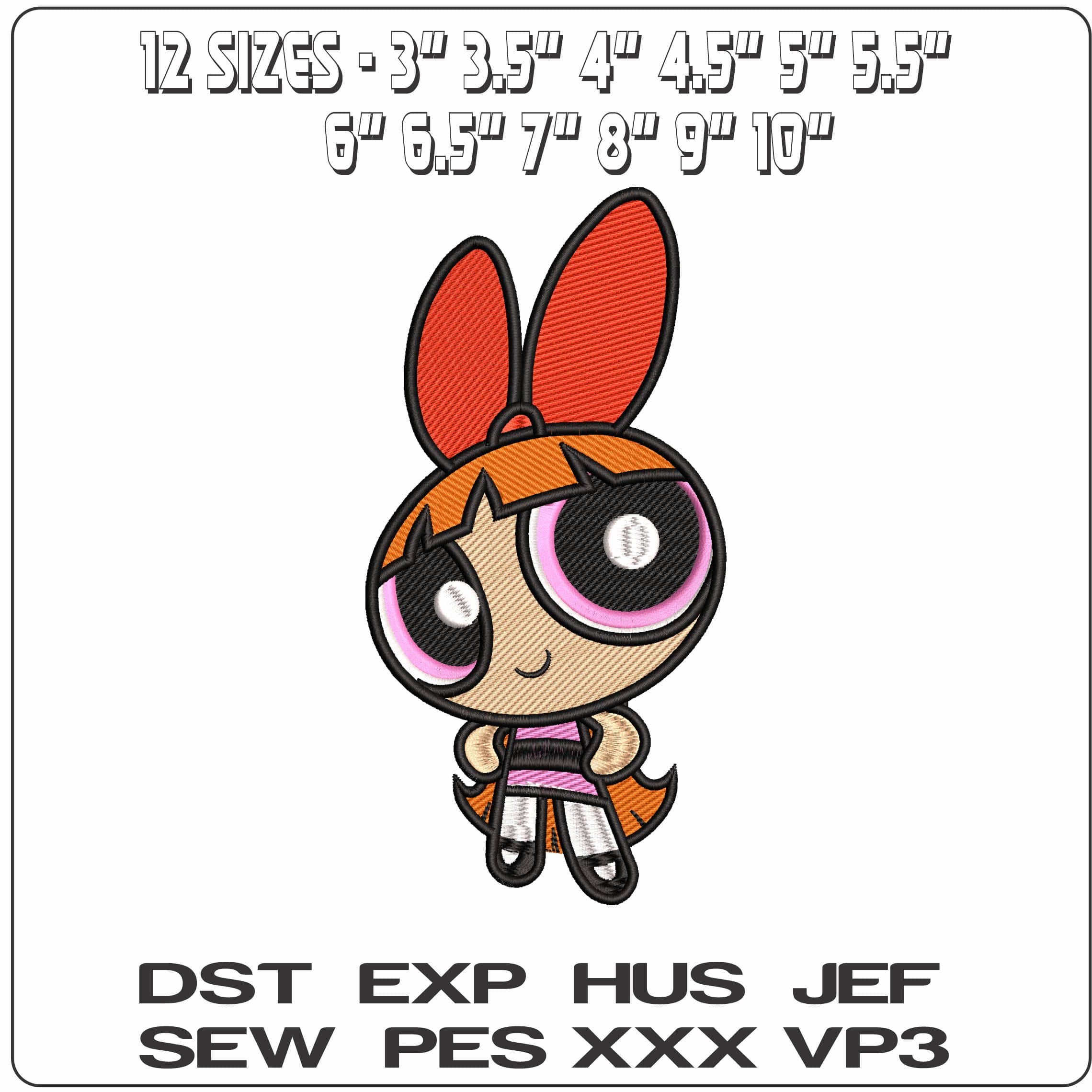 Blossom PowerPuff Girl - Elegant embroidery design file - instant download — view 2