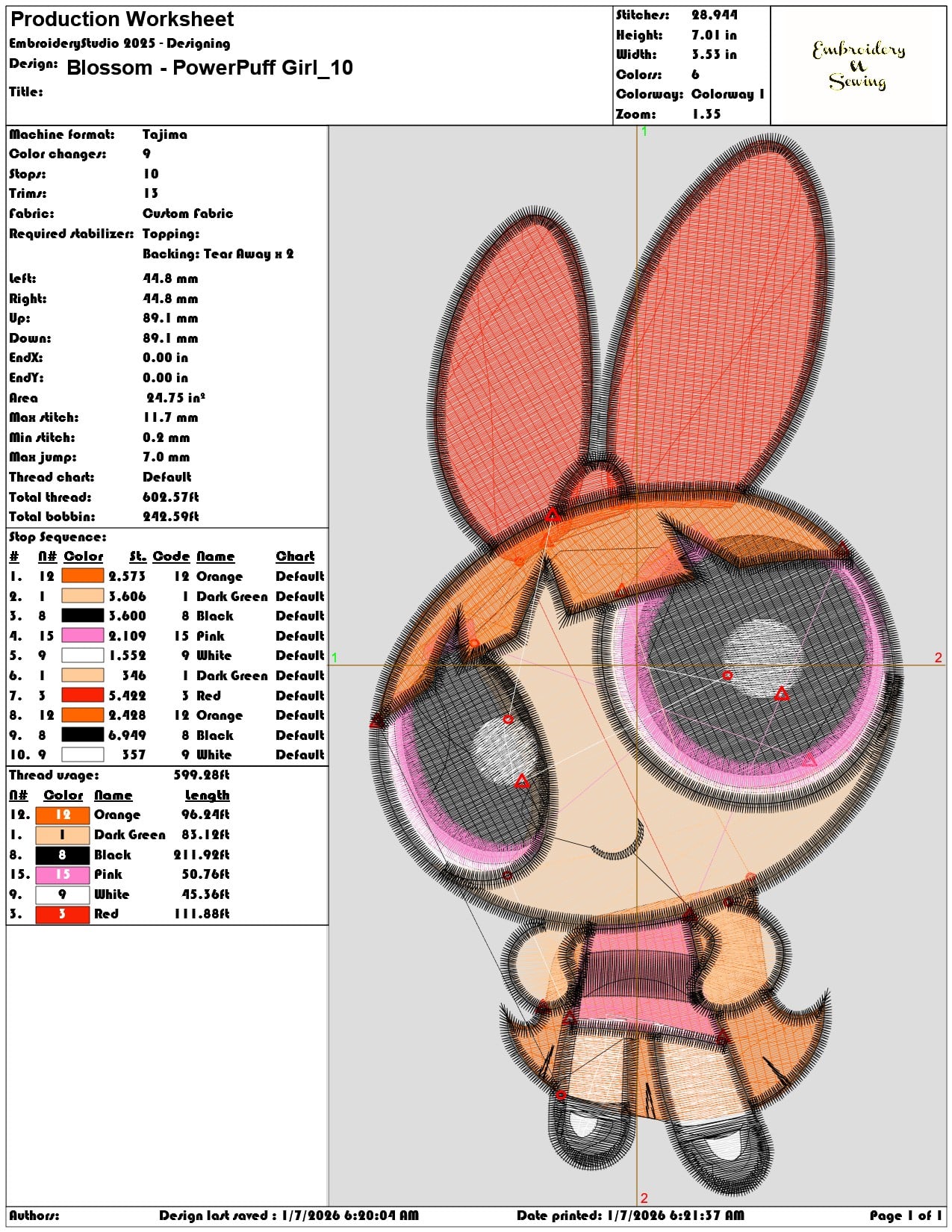 Blossom PowerPuff Girl - Elegant embroidery design file - instant download — view 3