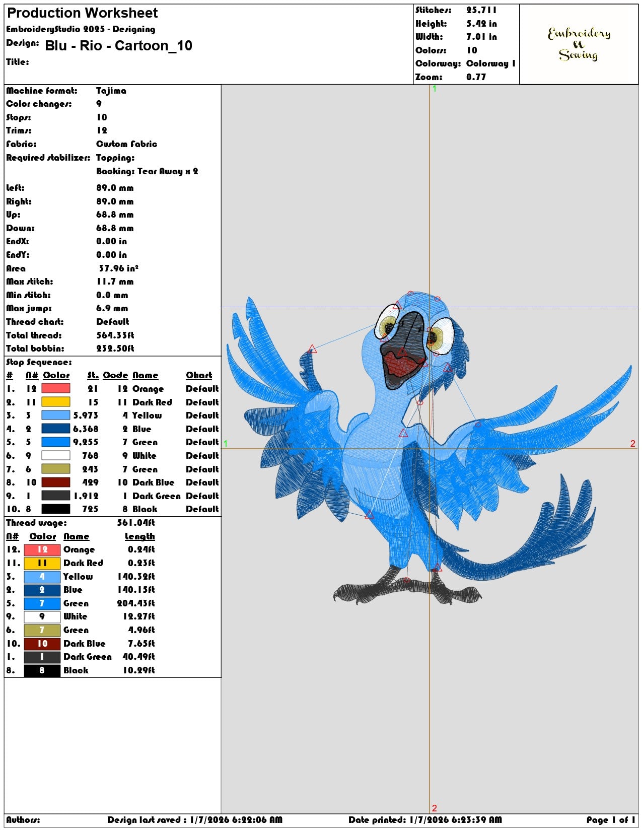 Blu Rio Cartoon - Elegant embroidery design file - instant download — view 3