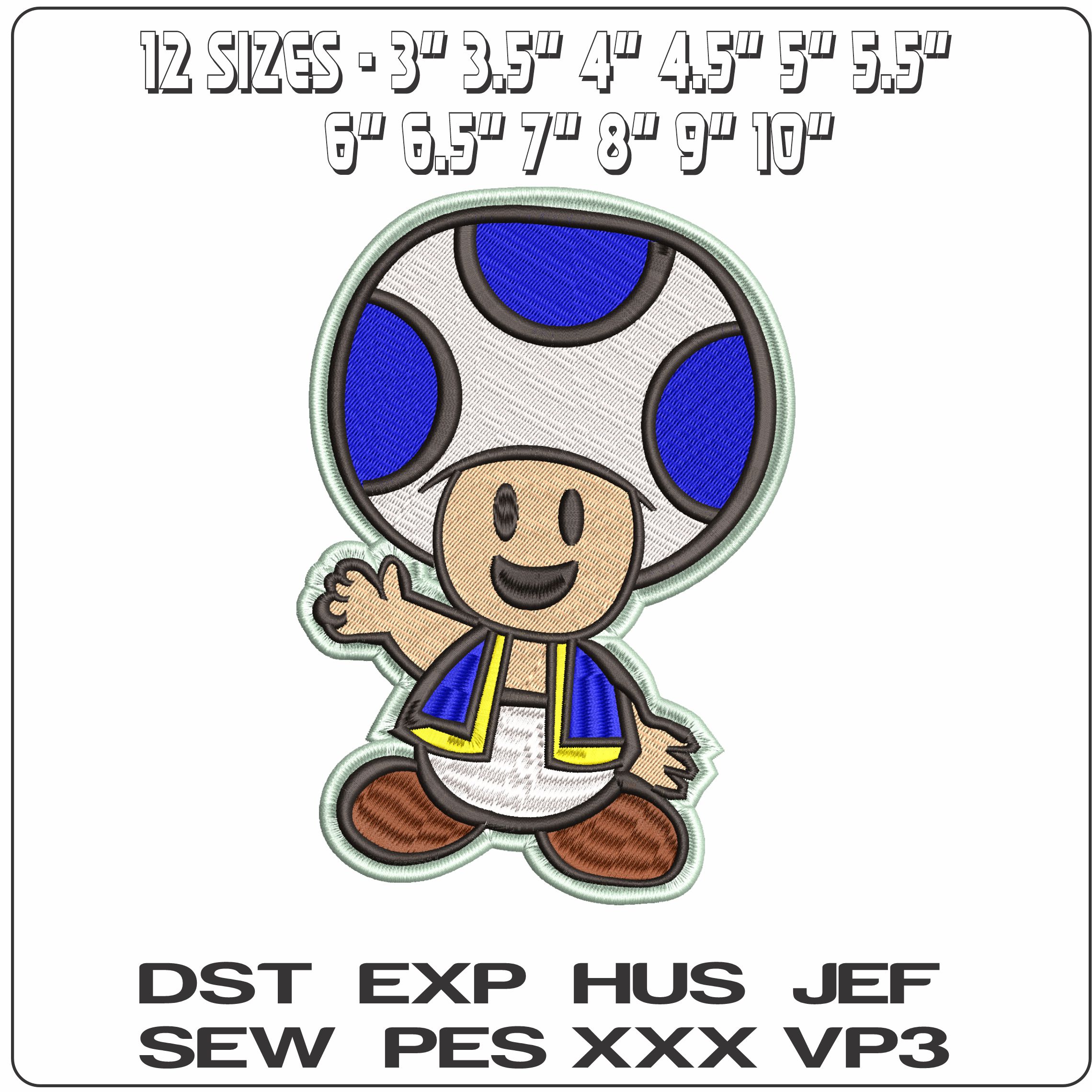 Blue Toad Paper Mario Super Mario Bros - Elegant embroidery design file - instant download — view 2