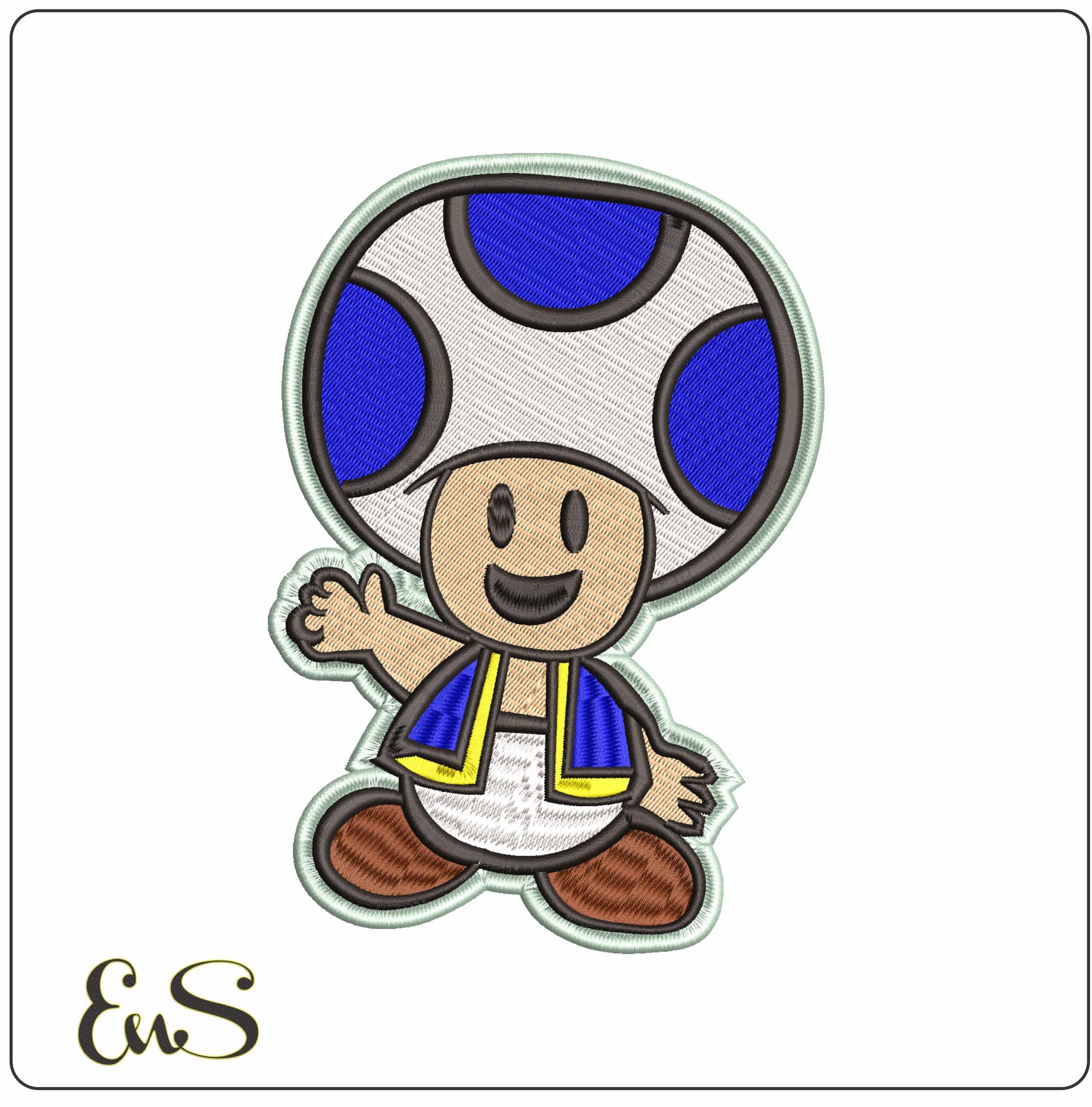 Blue Toad Paper Mario Super Mario Bros - Elegant embroidery design file - instant download