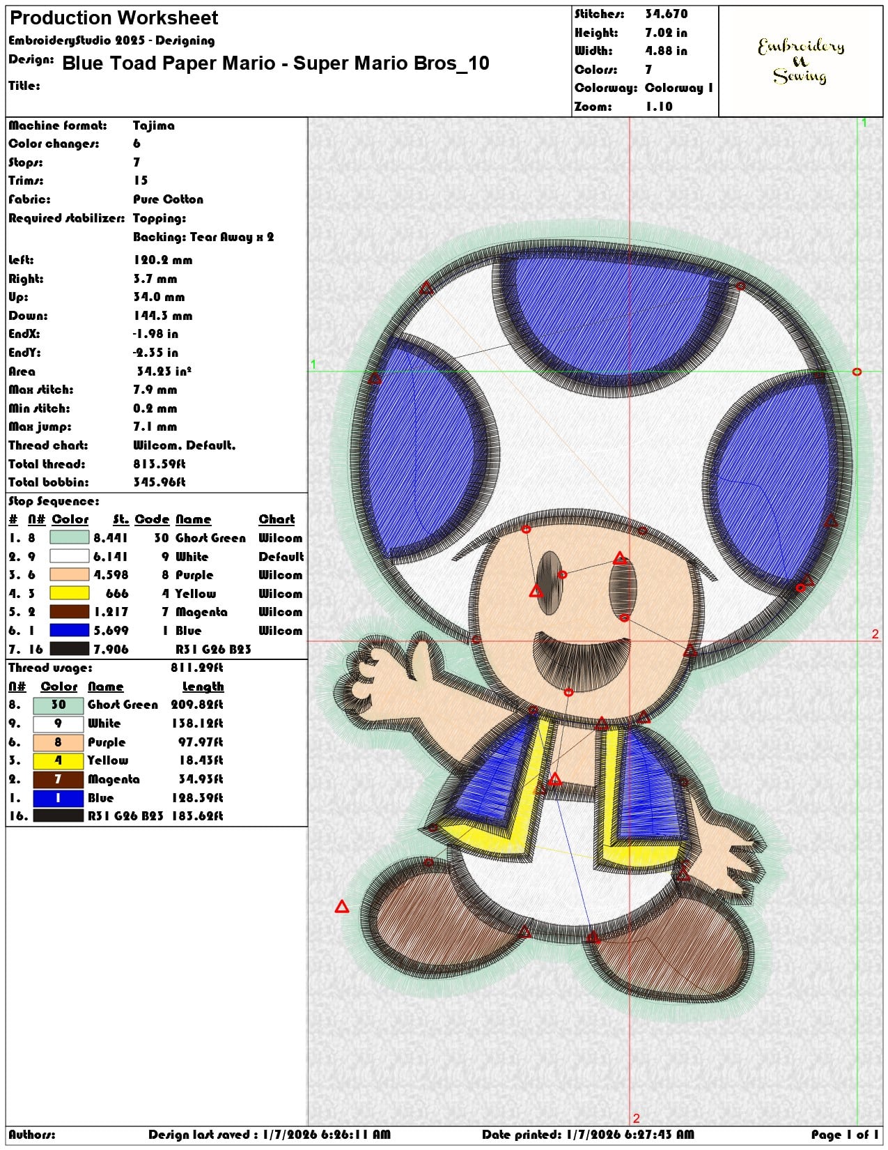 Blue Toad Paper Mario Super Mario Bros - Elegant embroidery design file - instant download — view 3