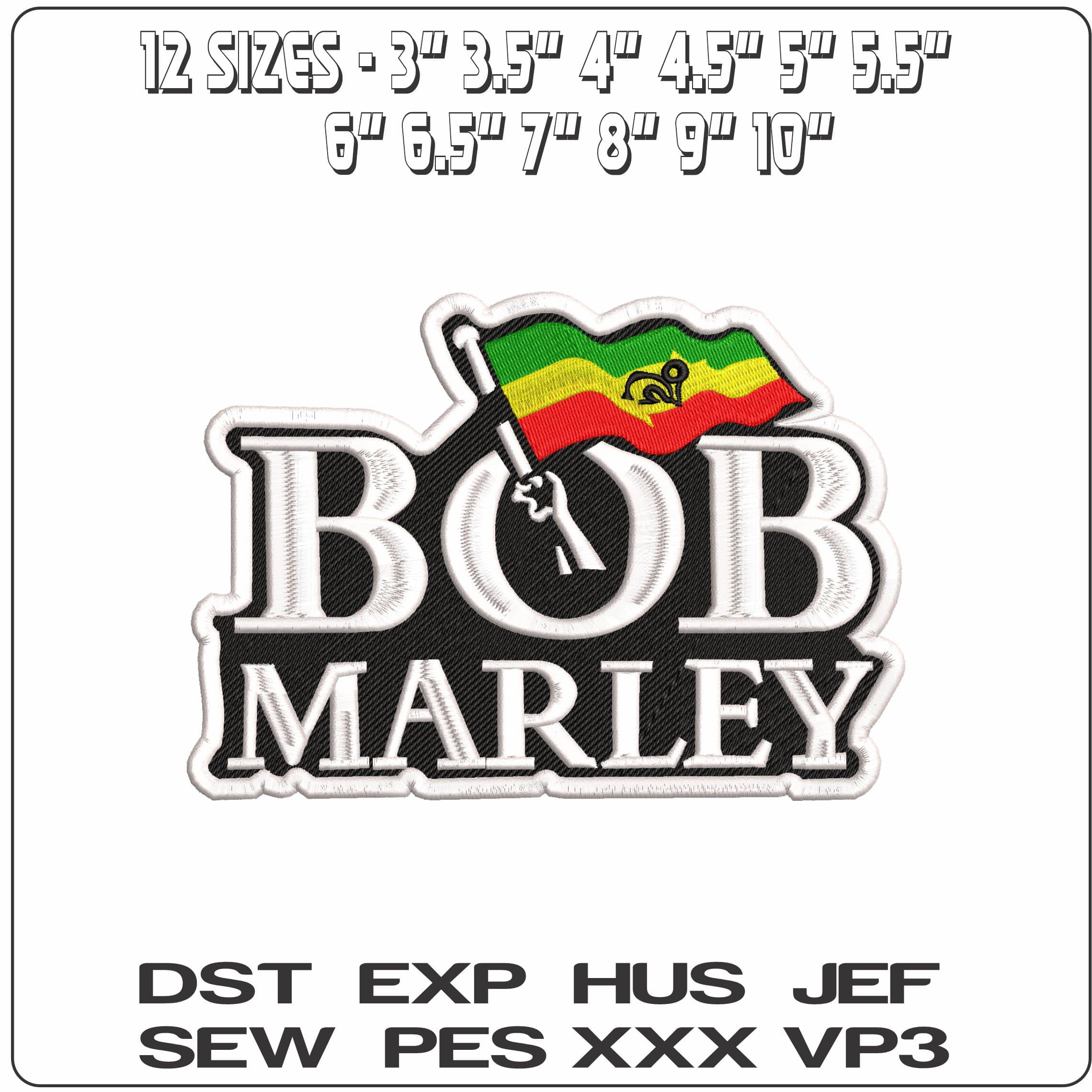 Bob Marley Jamaica Flag - Elegant embroidery design file - instant download — view 2