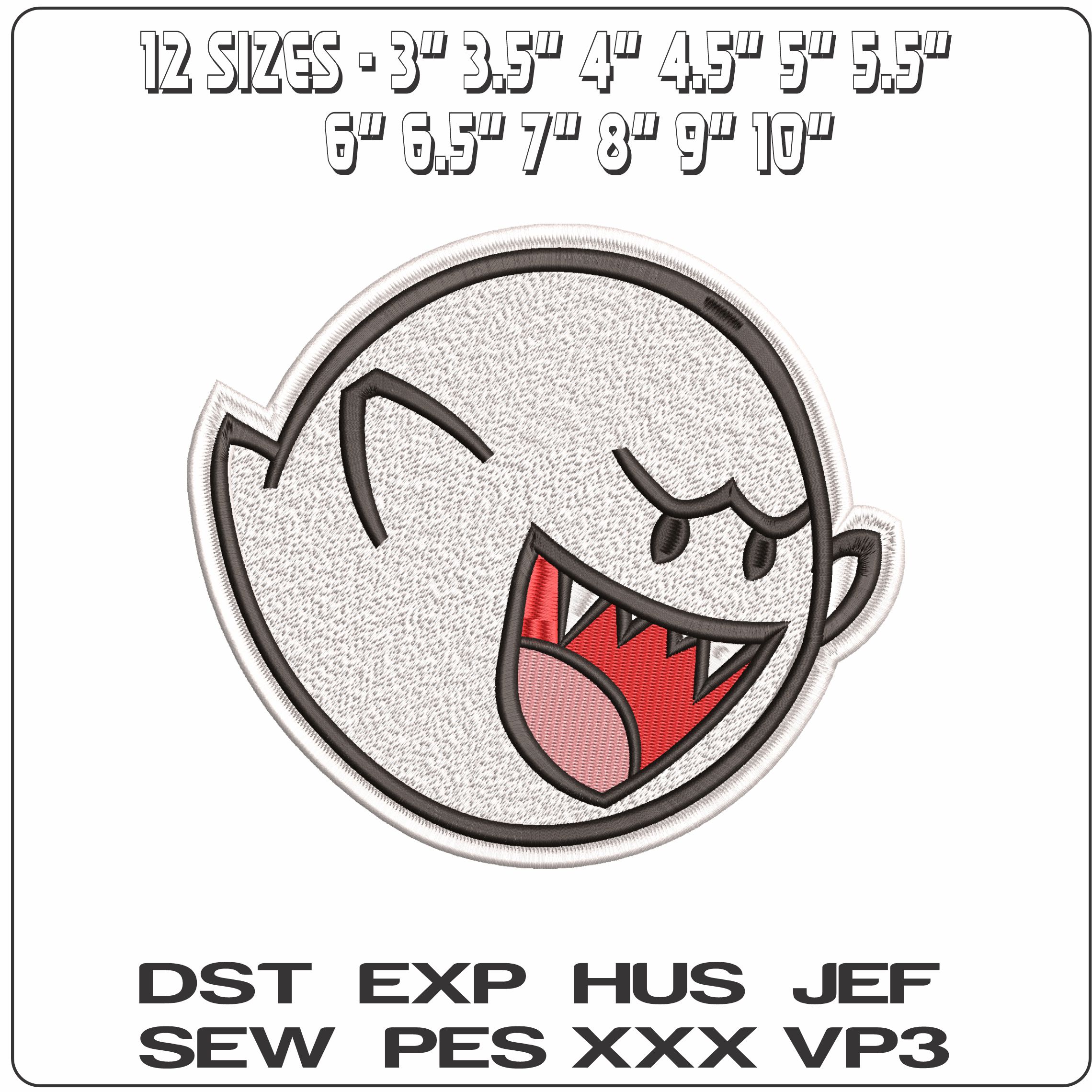 Boo Ghost Super Mario Bros - Elegant embroidery design file - instant download — view 2