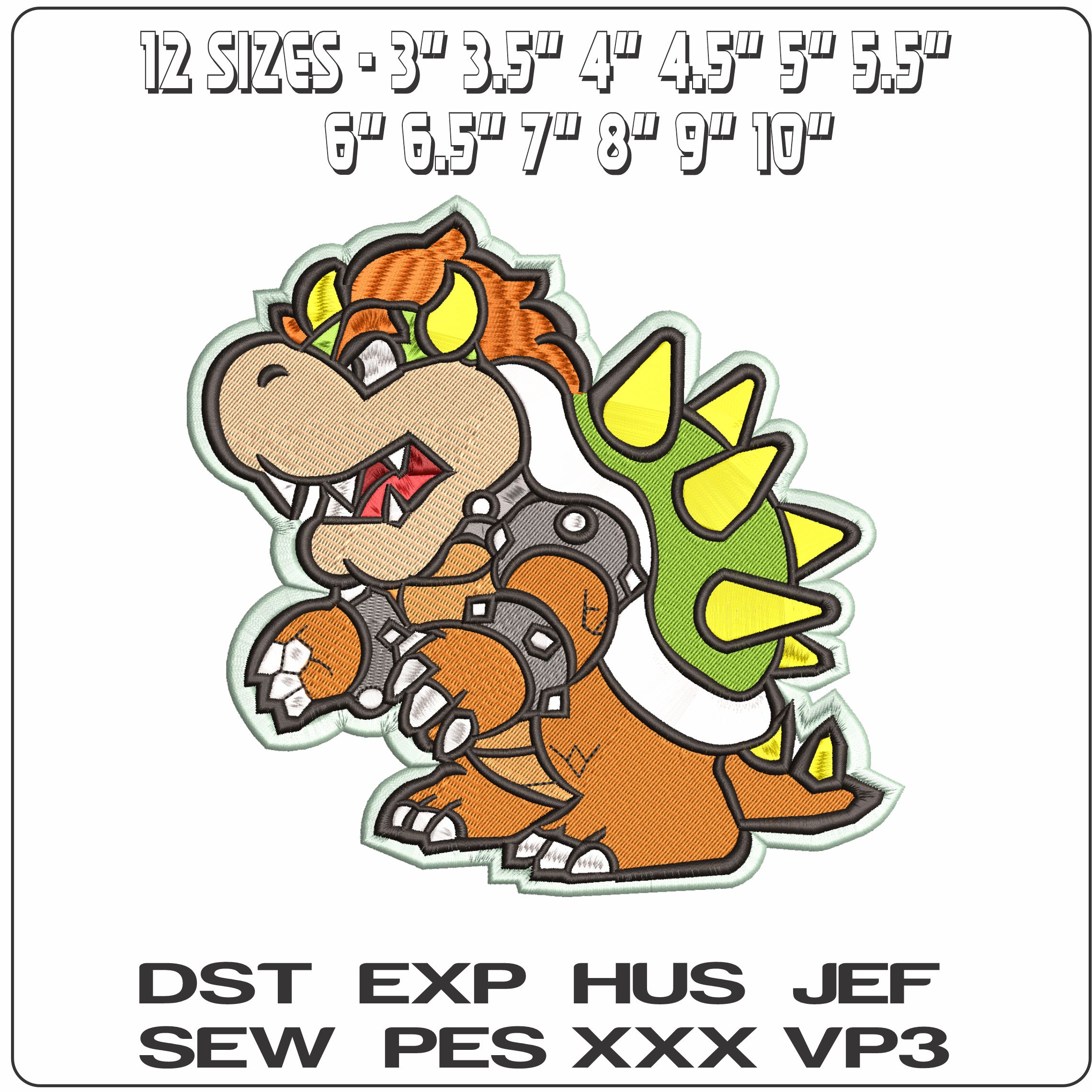 Bowser Super Mario Bros - Elegant embroidery design file - instant download — view 2