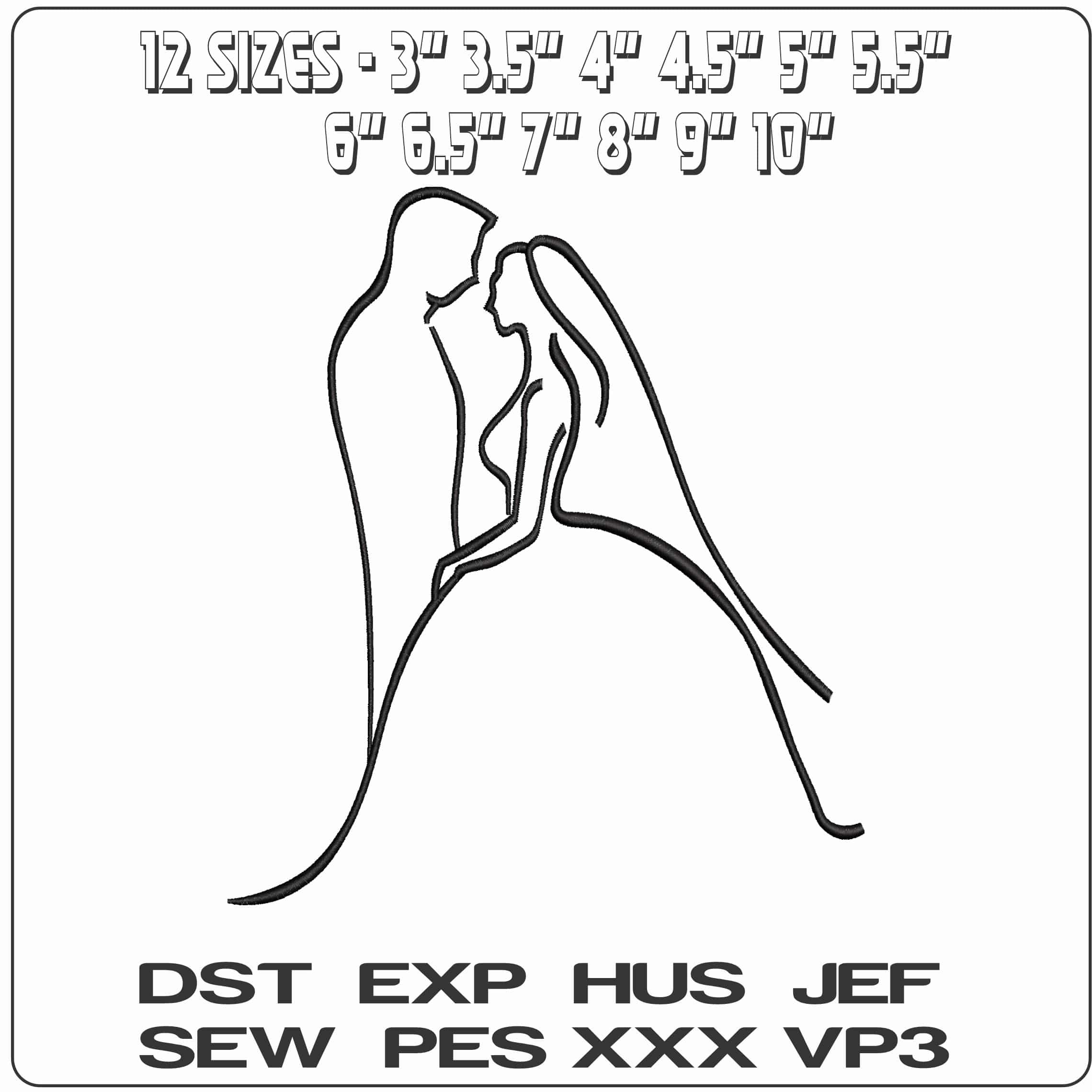Bride and Groom Line Art - Elegant embroidery design file - instant download — view 2