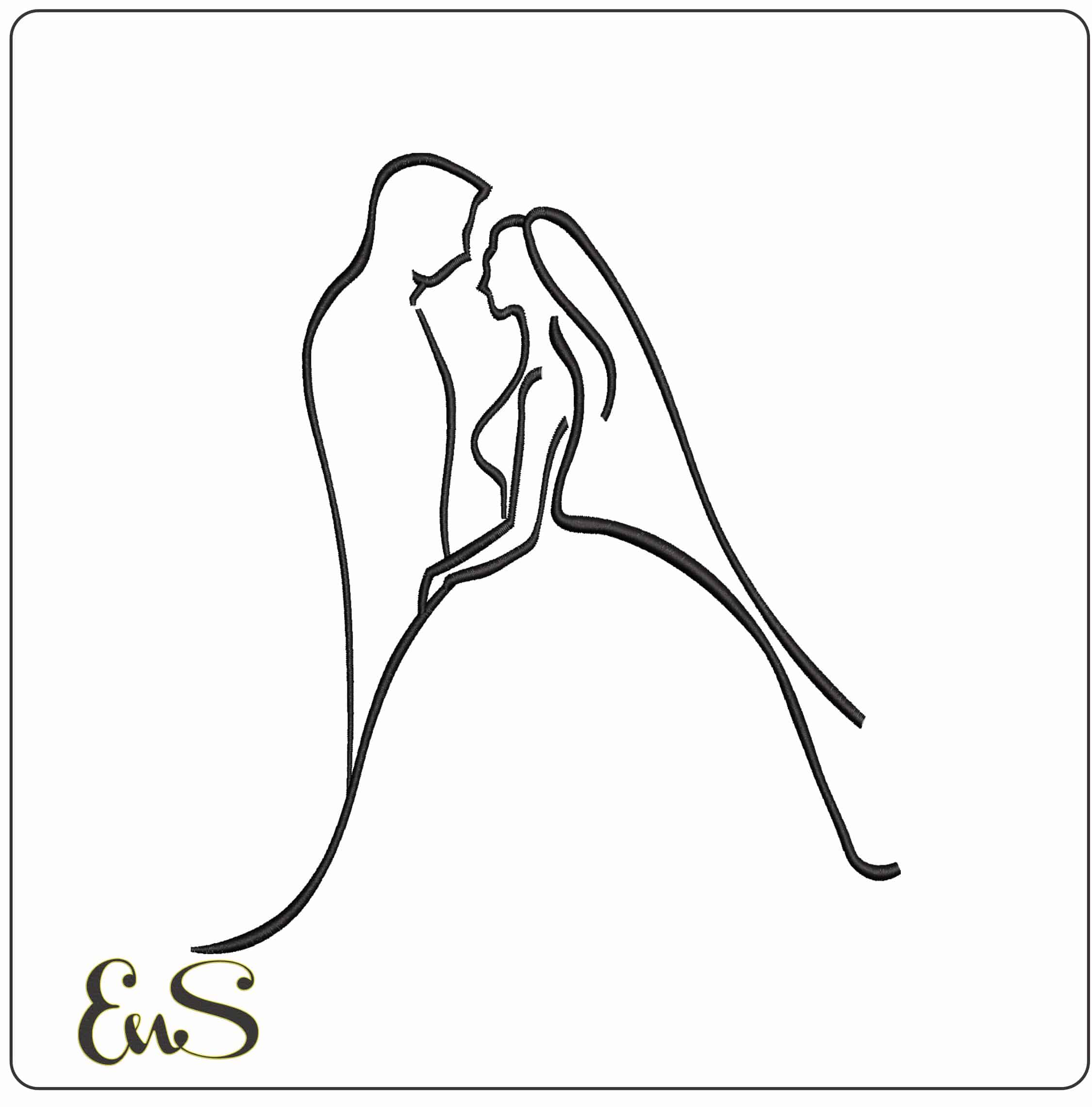Bride and Groom Line Art - Elegant embroidery design file - instant download