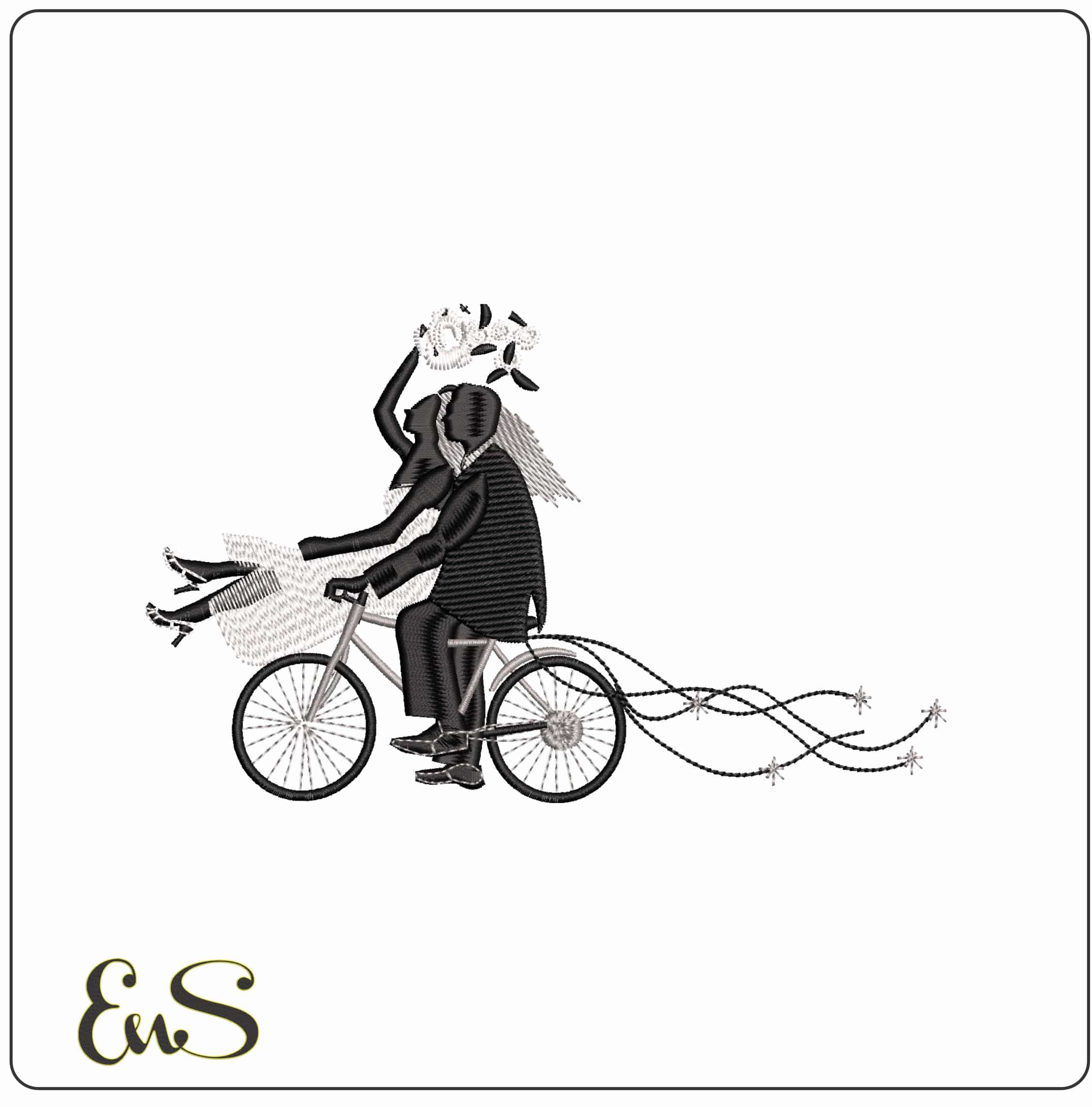 Bride and Groom on Bike - Elegant embroidery design file - instant download