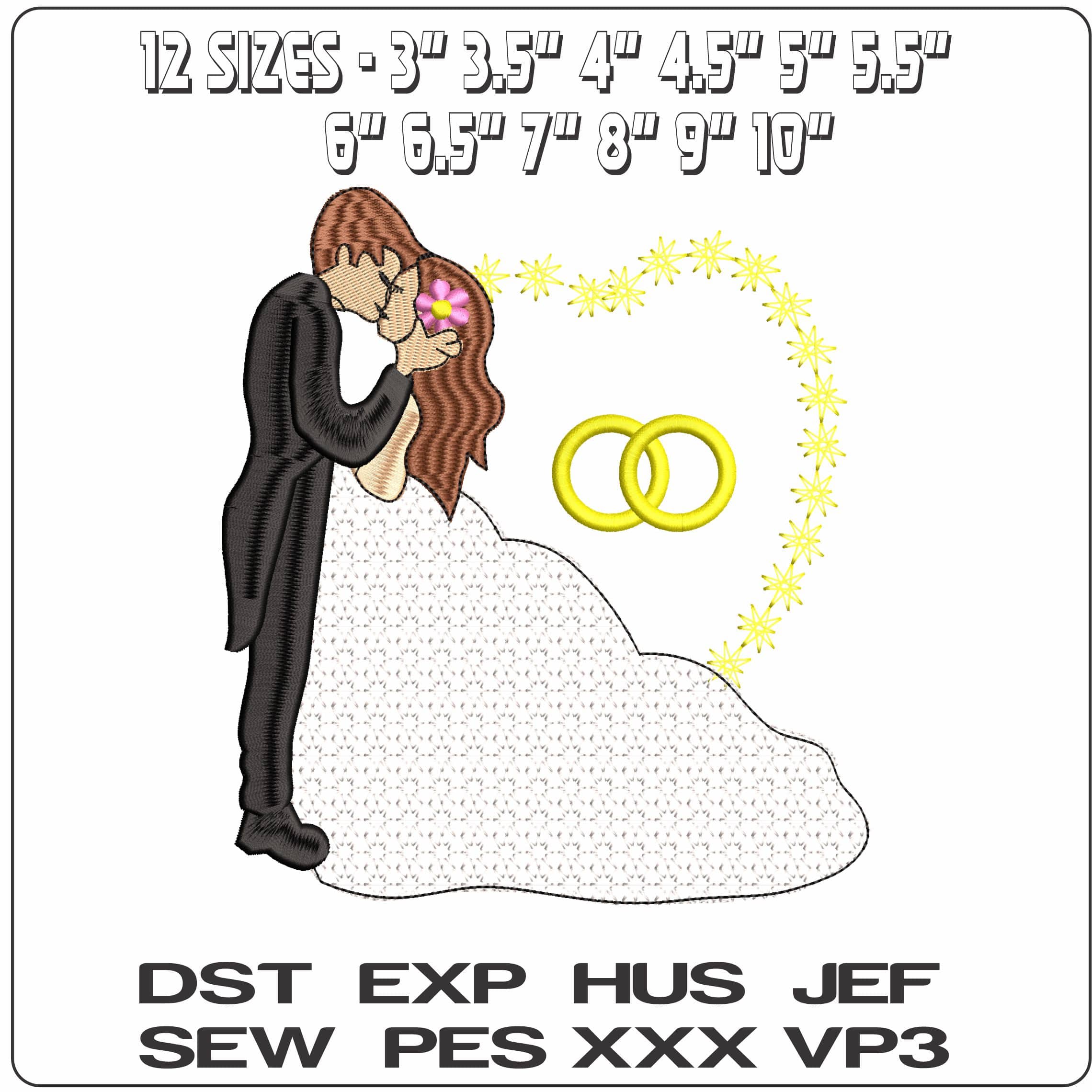 Bride and Groom with Rings - Elegant embroidery design file - instant download — view 2