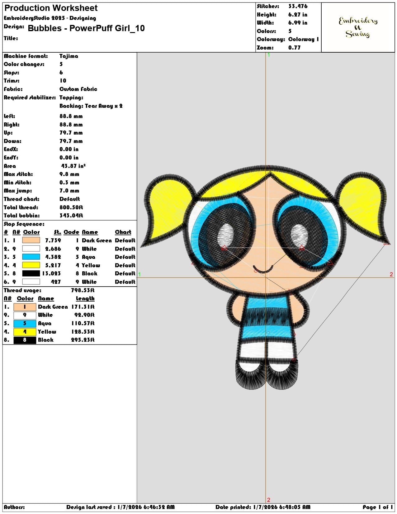 Bubbles PowerPuff Girl - Elegant embroidery design file - instant download — view 3