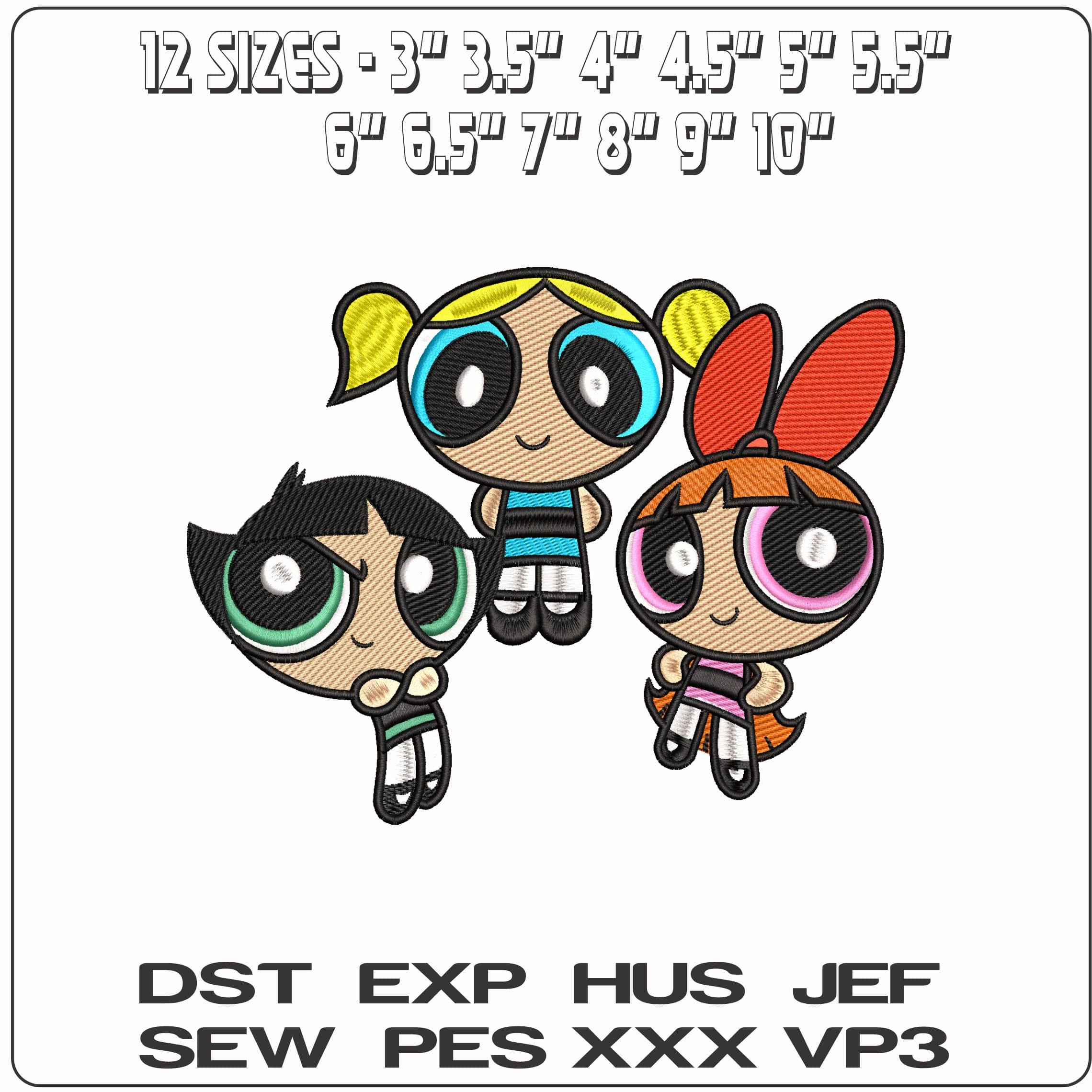 Bubbles Buttercup and Blossom PowerPuff Girl - Elegant embroidery design file - instant download — view 2