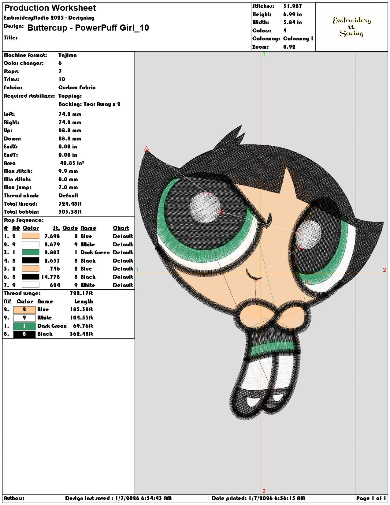 Buttercup PowerPuff Girl - Elegant embroidery design file - instant download — view 3