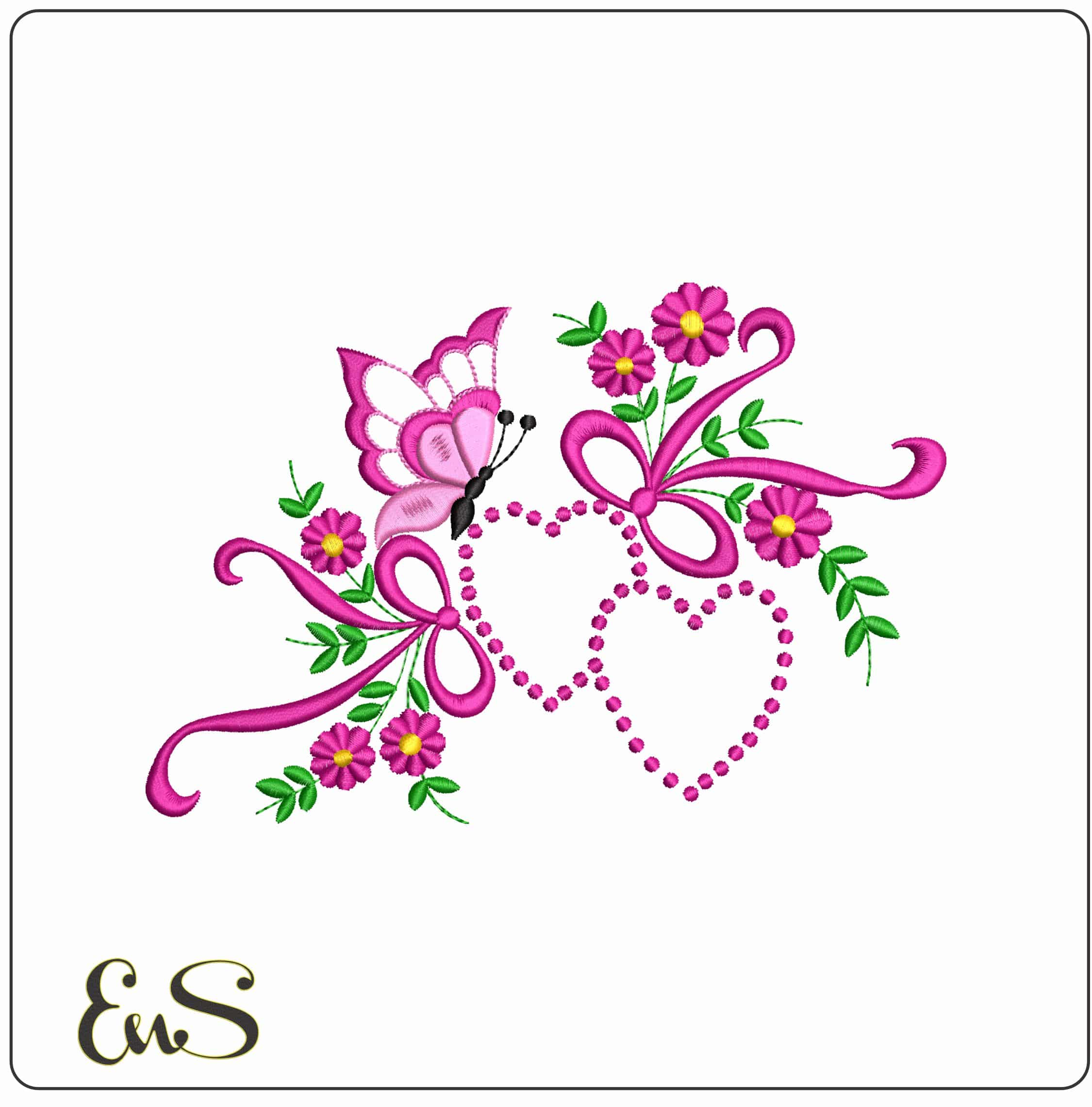 Butterfly and Hearts - Elegant embroidery design file - instant download