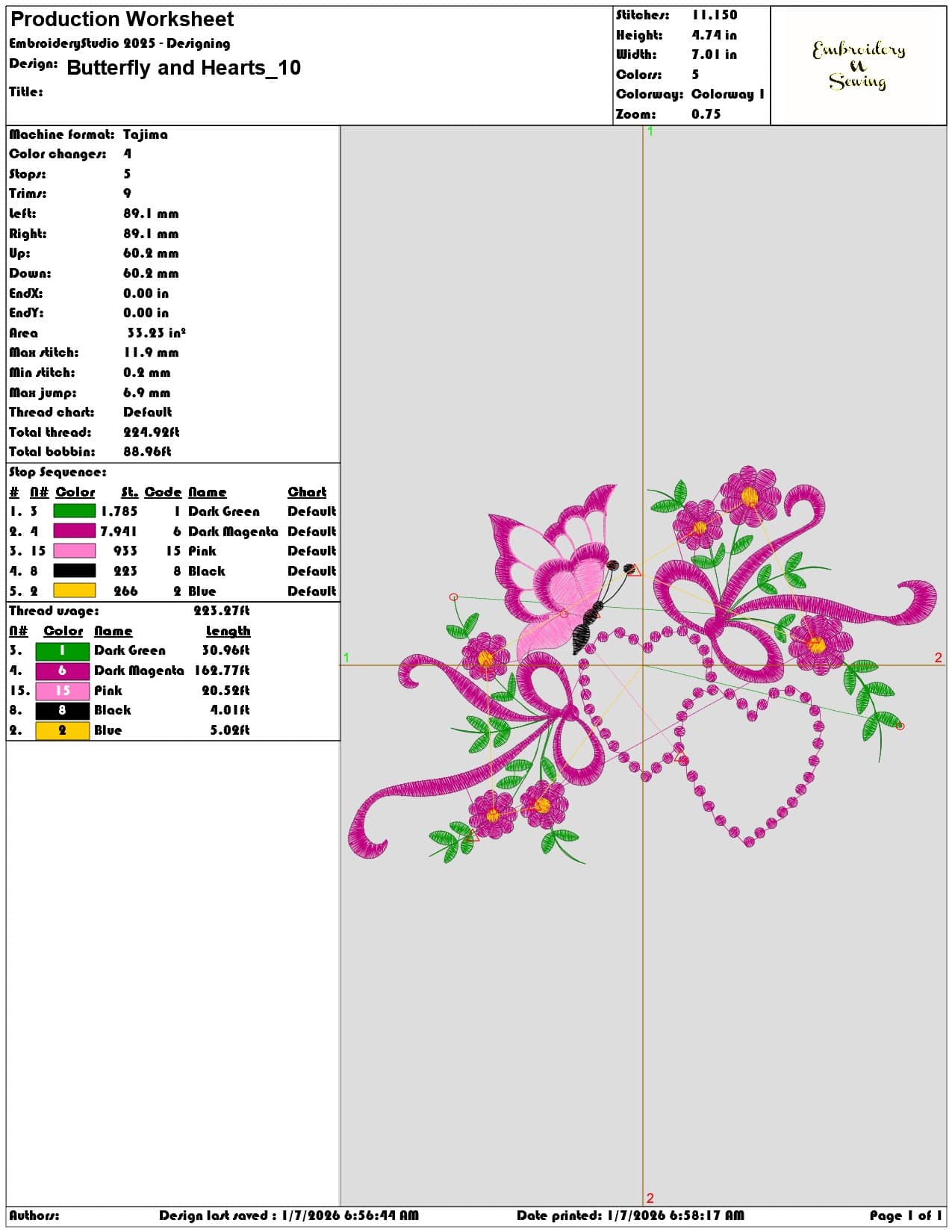 Butterfly and Hearts - Elegant embroidery design file - instant download — view 3