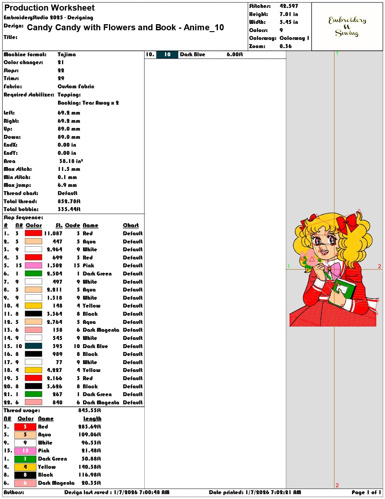 Candy Candy with Flowers and Book Anime - Elegant embroidery design file - instant download — view 3