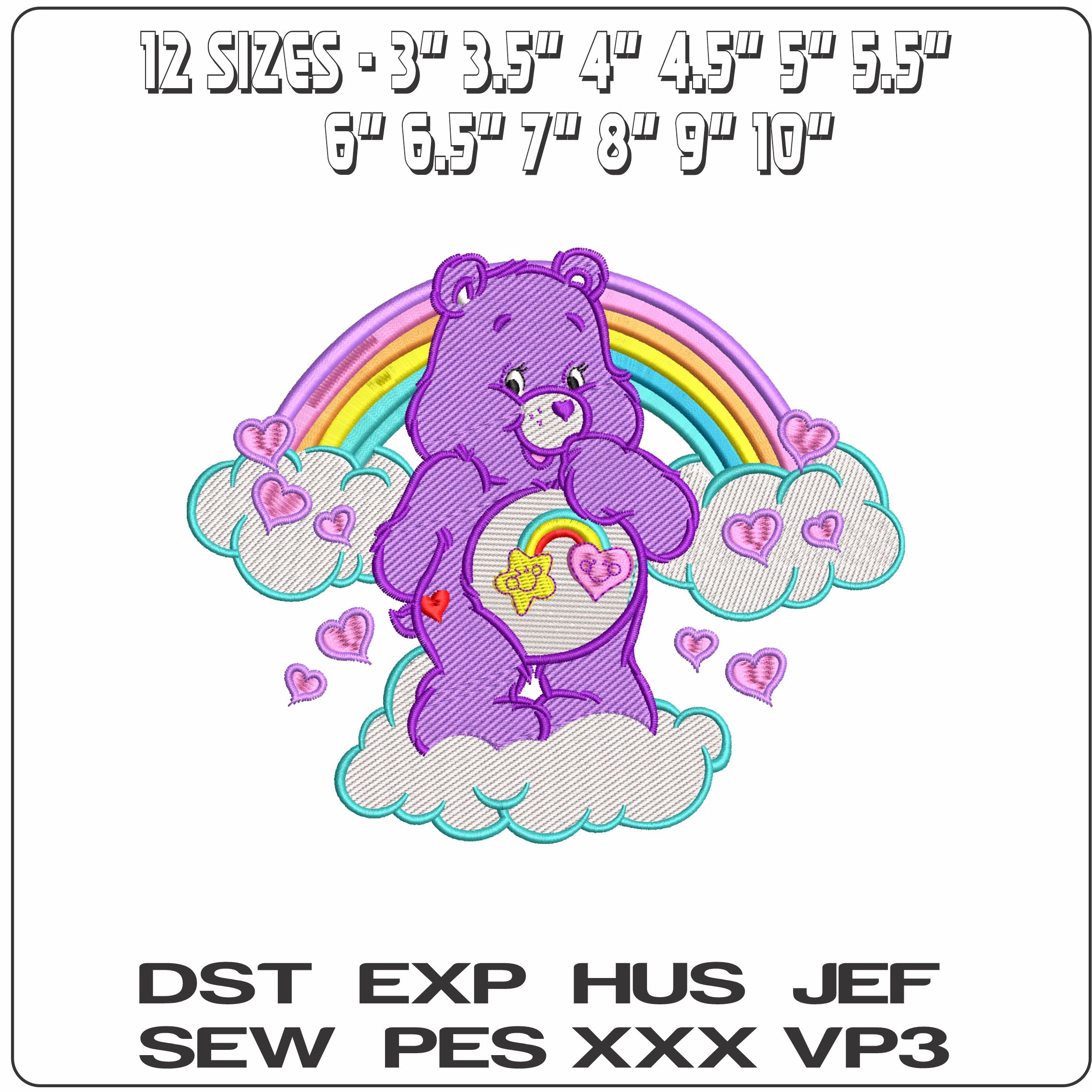 Care Bear in clouds and Rainbow - Elegant embroidery design file - instant download — view 2