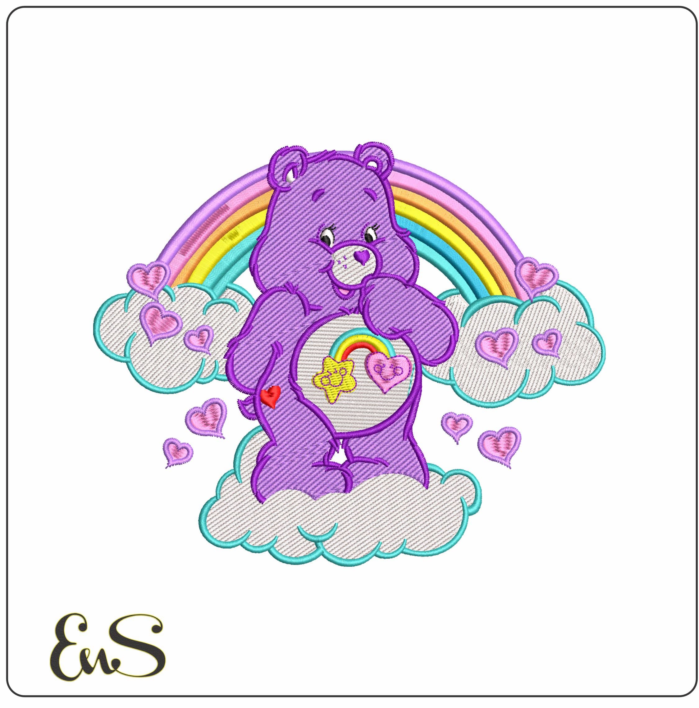 Care Bear in clouds and Rainbow - Elegant embroidery design file - instant download