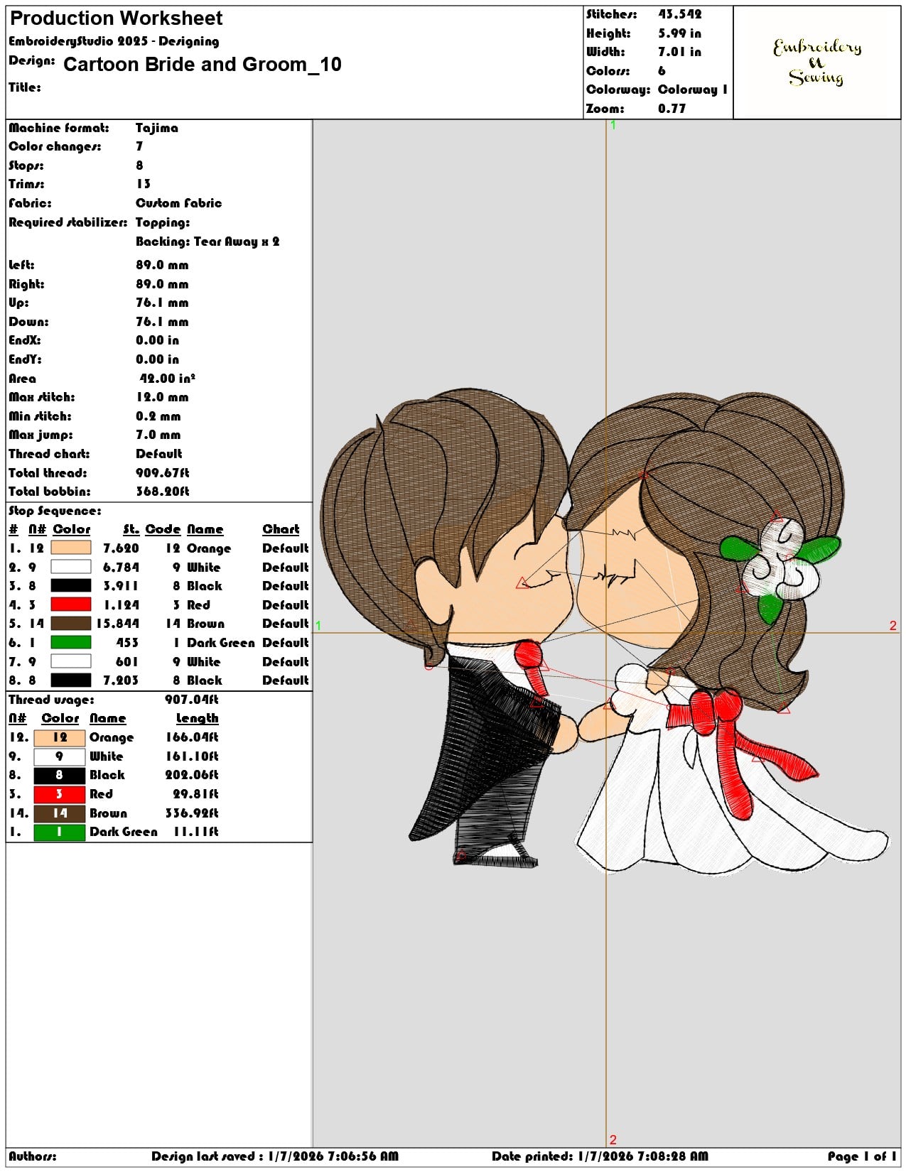 Cartoon Bride and Groom - Elegant embroidery design file - instant download — view 3