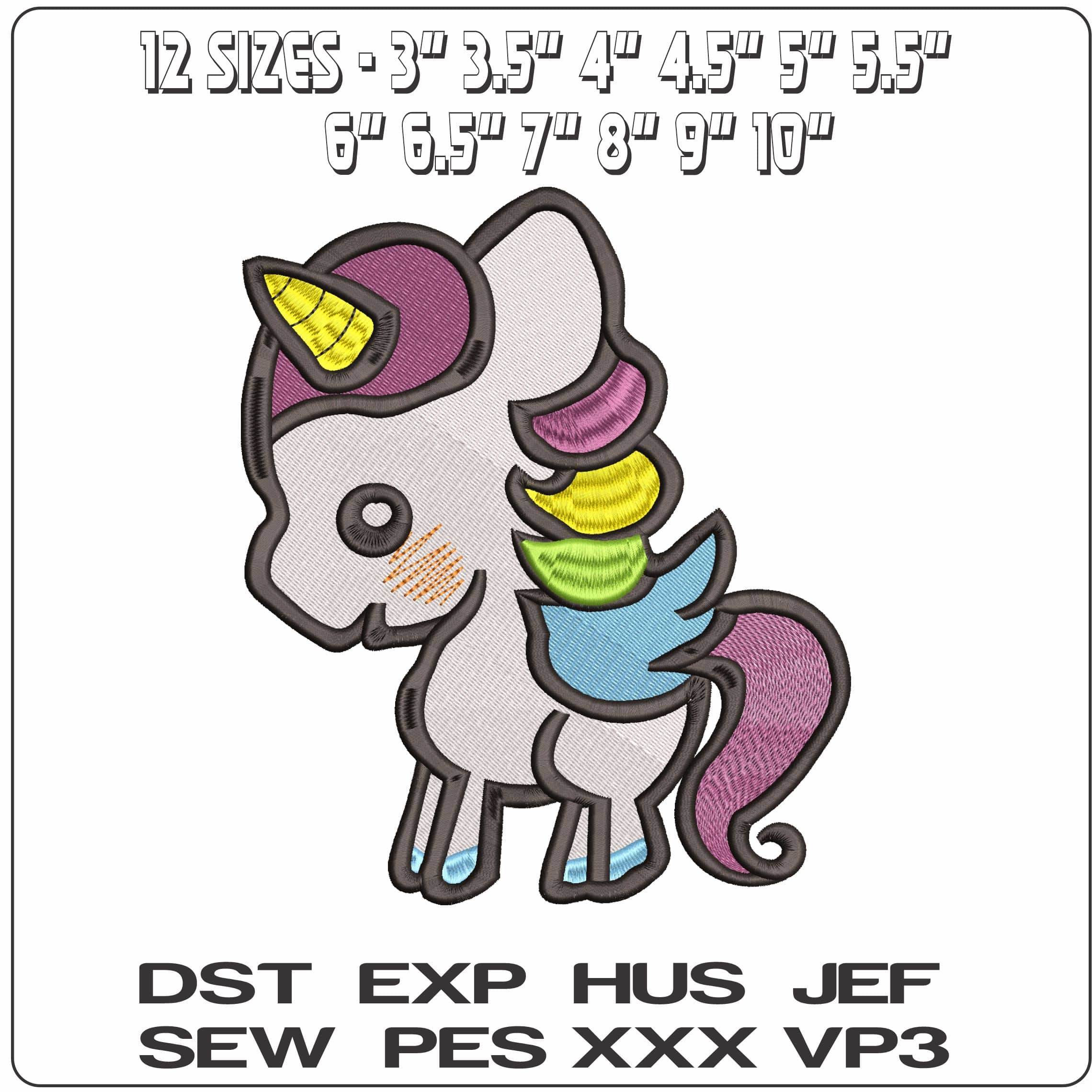 Cartoon Happy Unicorn - Elegant embroidery design file - instant download — view 2