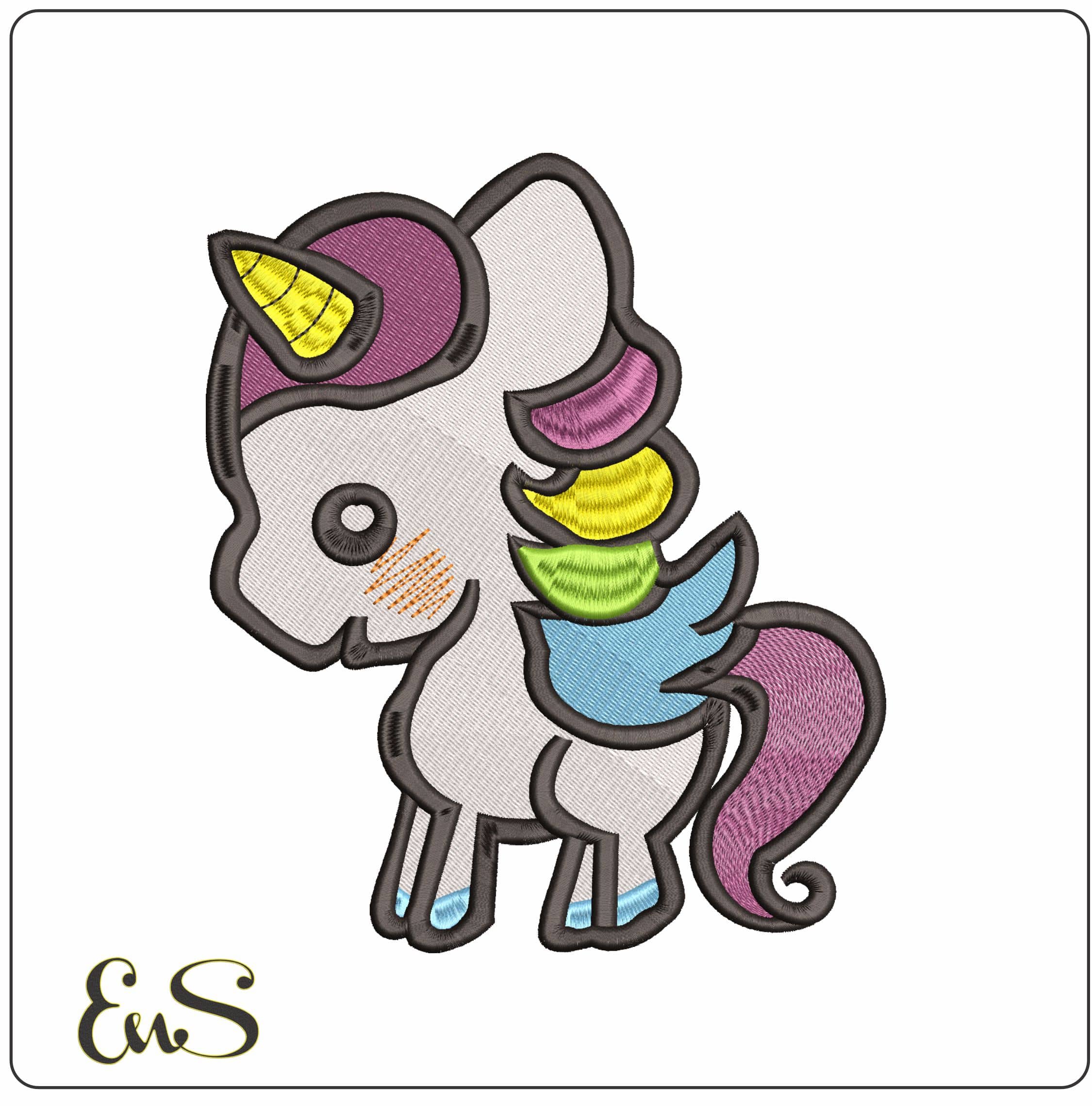 Cartoon Happy Unicorn - Elegant embroidery design file - instant download