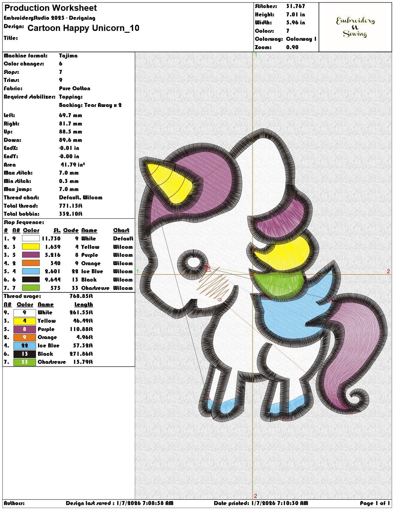 Cartoon Happy Unicorn - Elegant embroidery design file - instant download — view 3