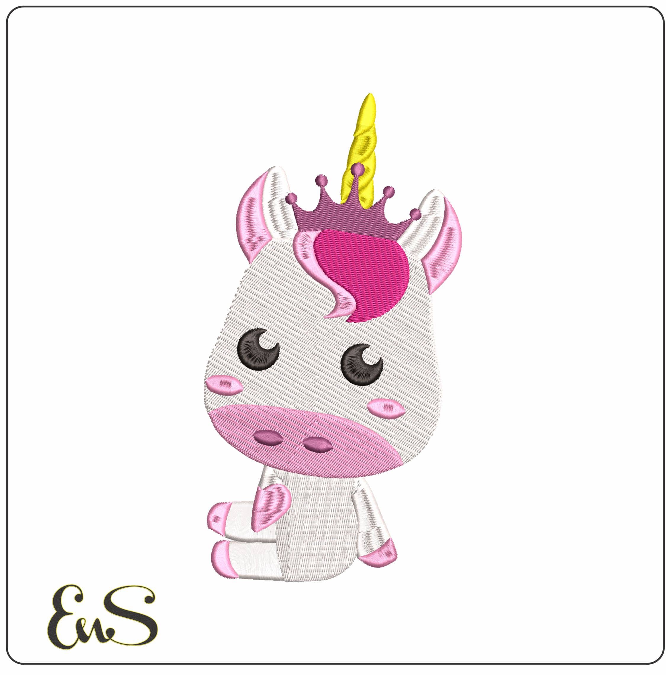 Cartoon Unicorn sitting with Crown on - Elegant embroidery design file - instant download