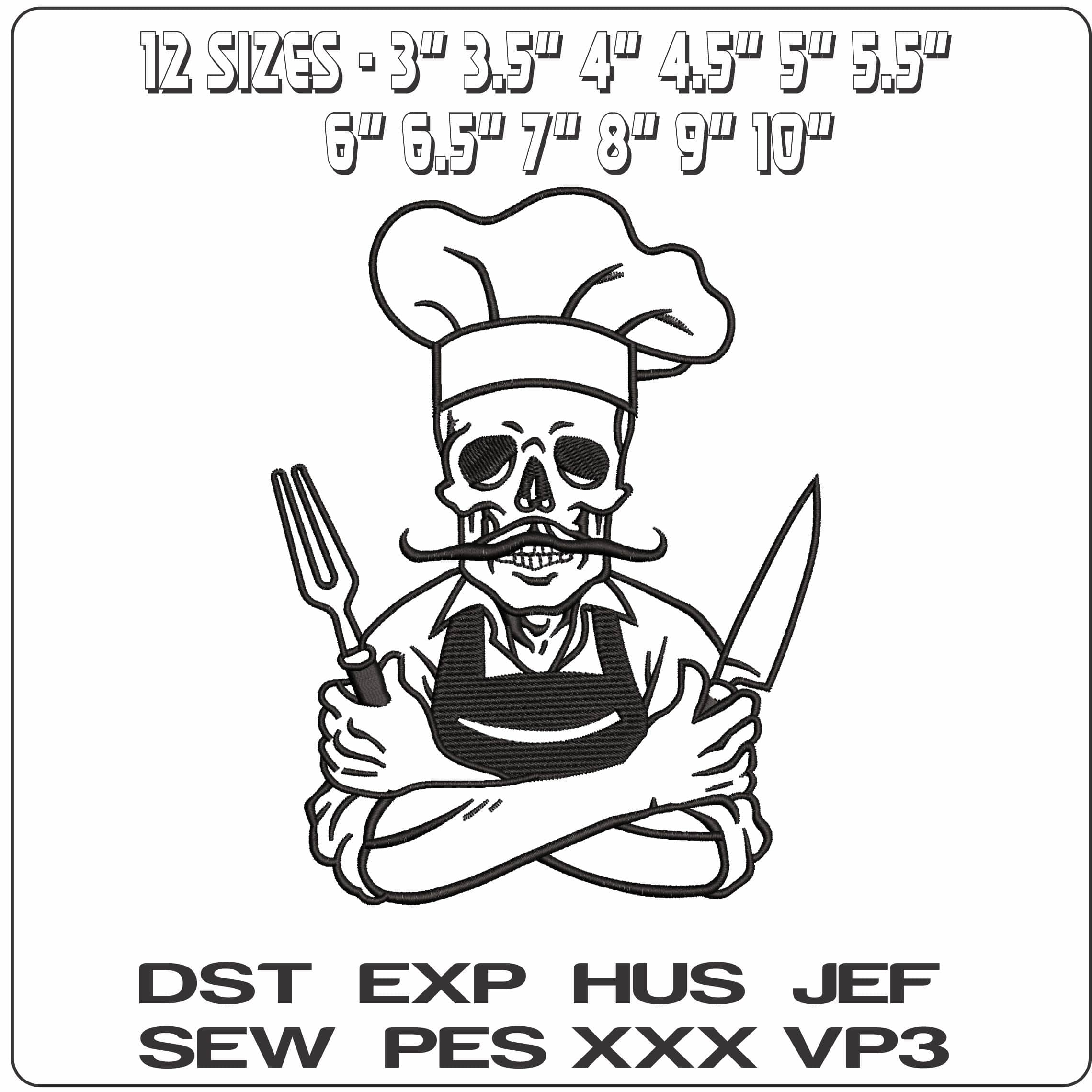Chef Skull - Elegant embroidery design file - instant download — view 2
