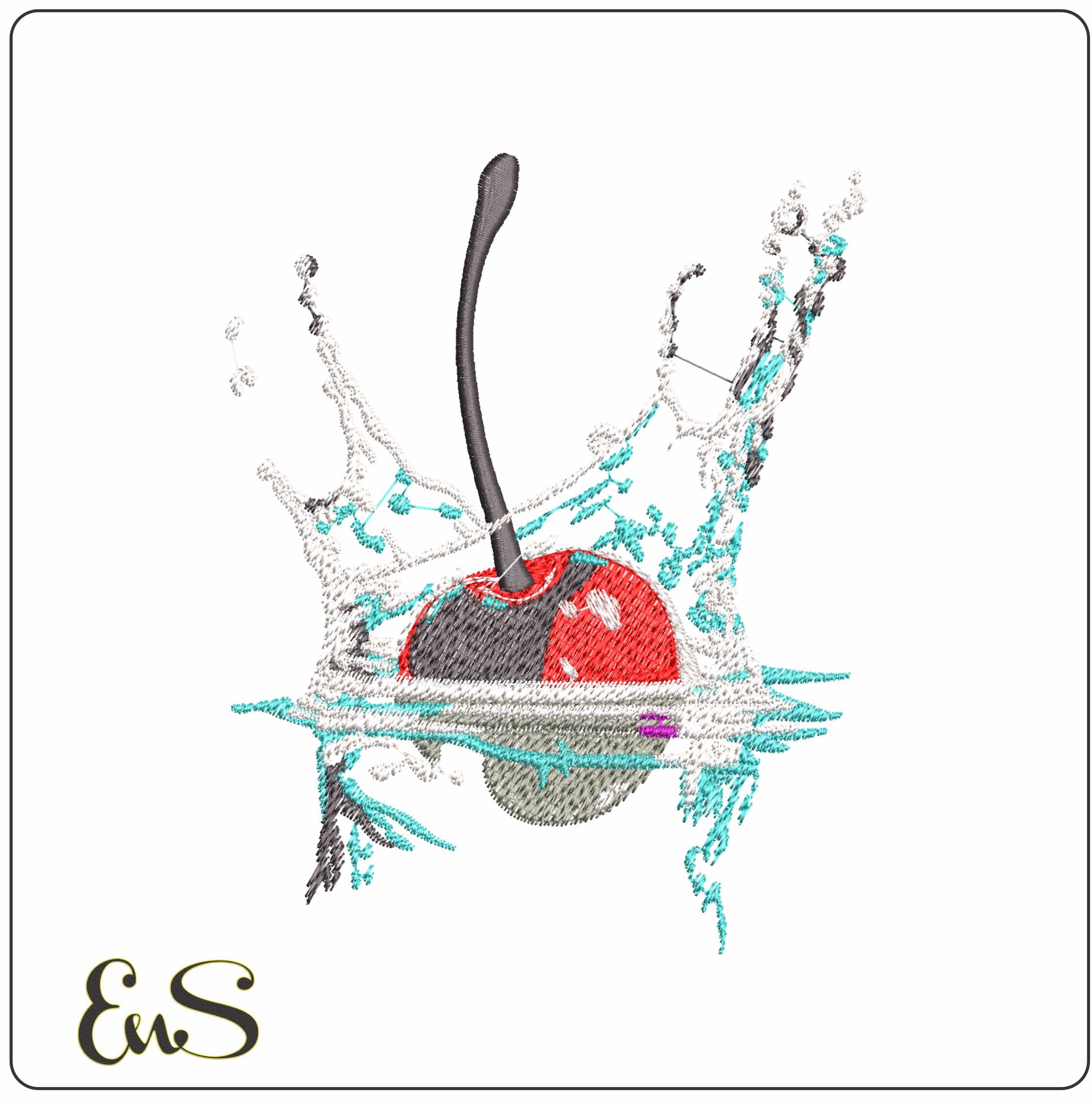 Cherry Splash in Water - Elegant embroidery design file - instant download