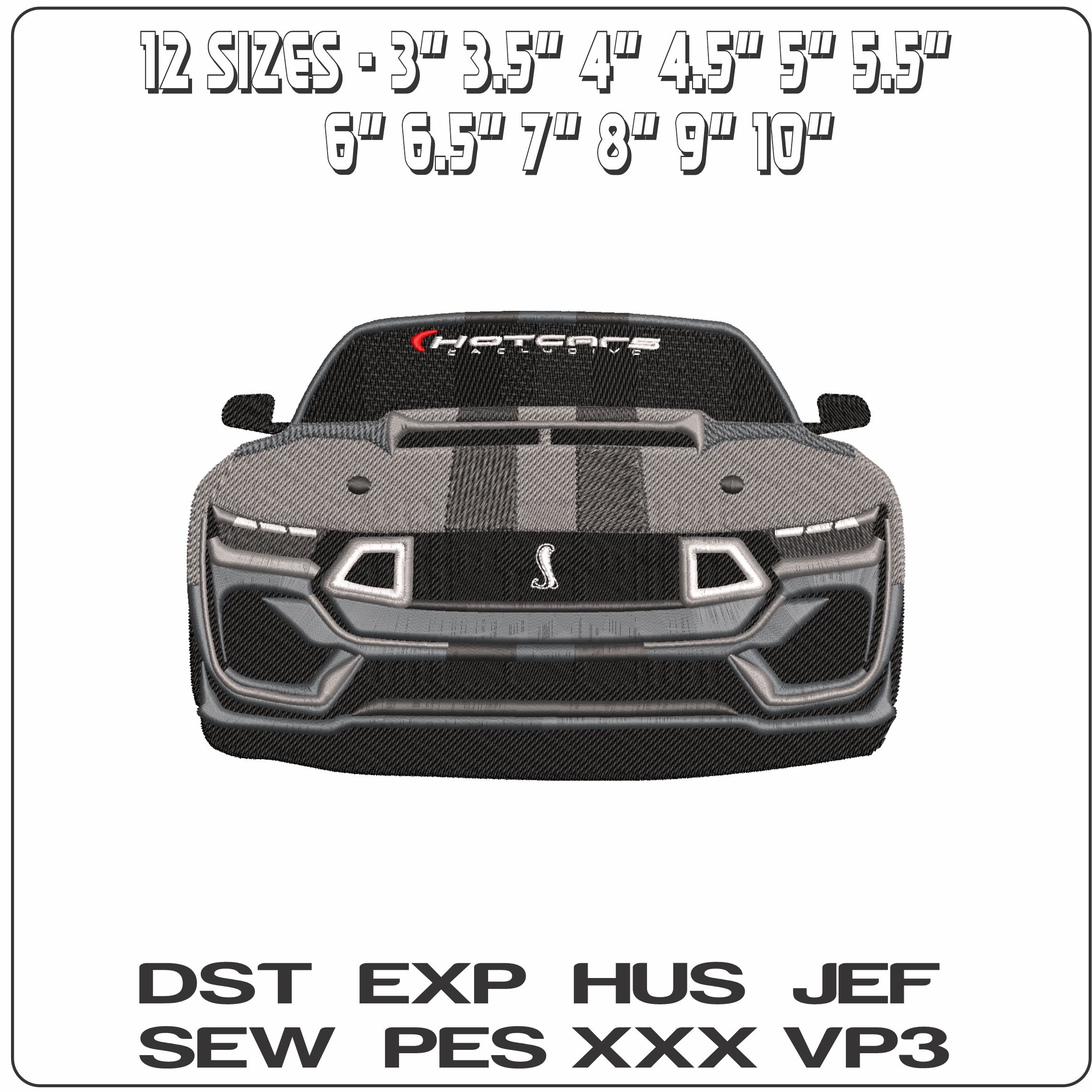Cobra Mustang car front on - Elegant embroidery design file - instant download — view 2