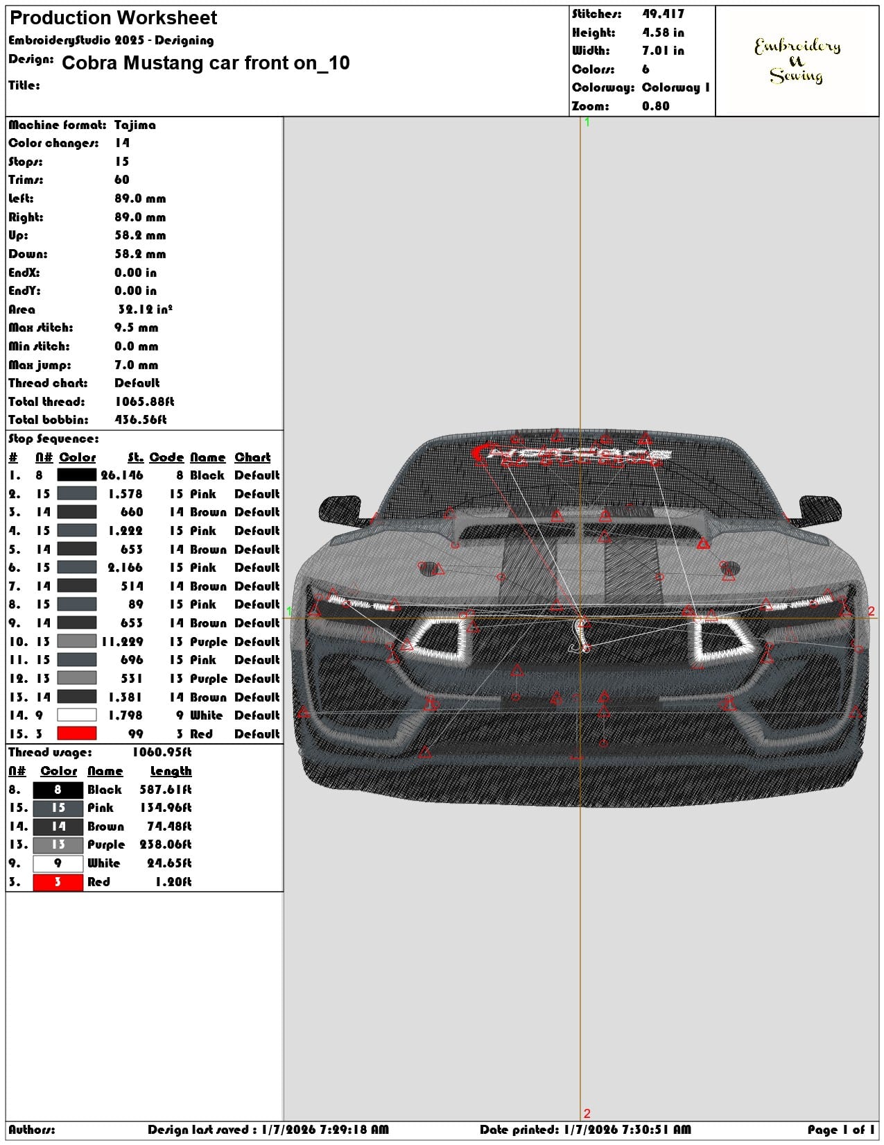 Cobra Mustang car front on - Elegant embroidery design file - instant download — view 3