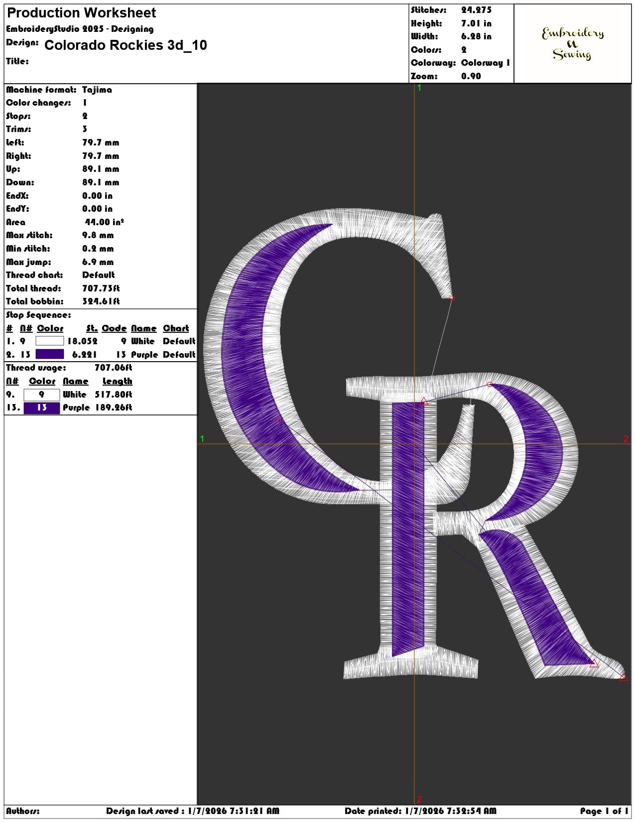 Colorado Rockies 3d - Elegant embroidery design file - instant download — view 3