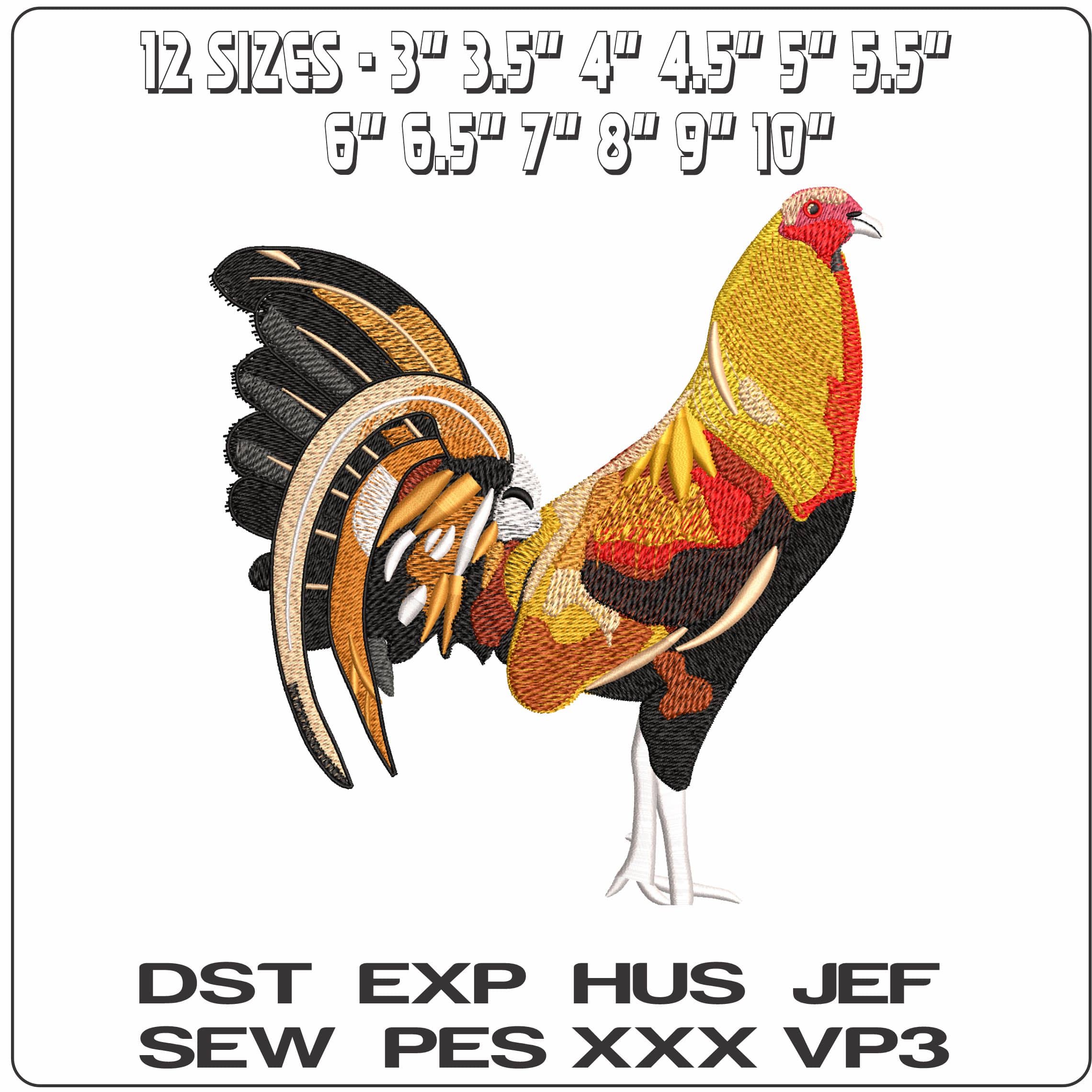 Colorful Realistic Hen - Elegant embroidery design file - instant download — view 2