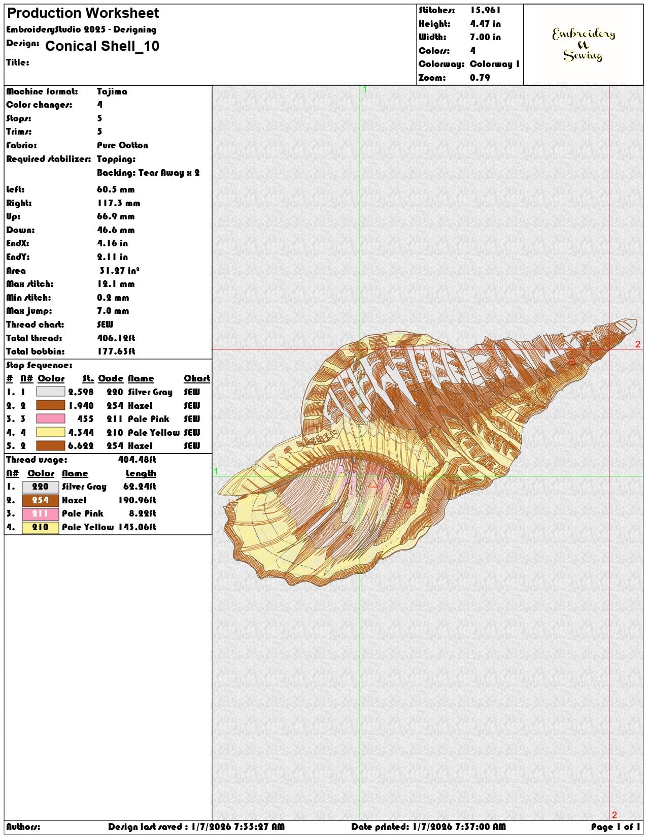 Conical Shell - Elegant embroidery design file - instant download — view 3