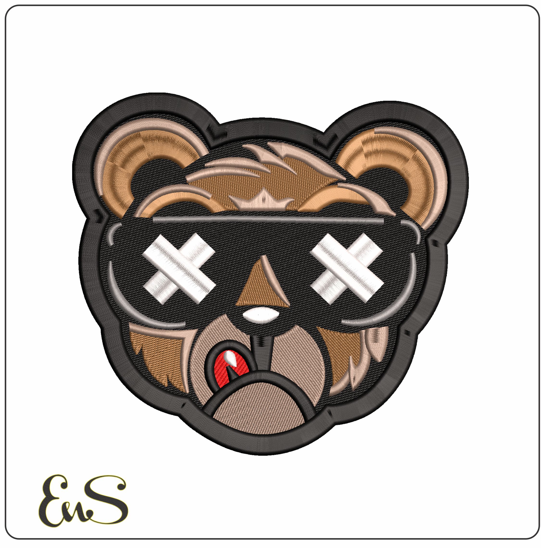 Cool Bear with Glasses X X Eyes - Elegant embroidery design file - instant download