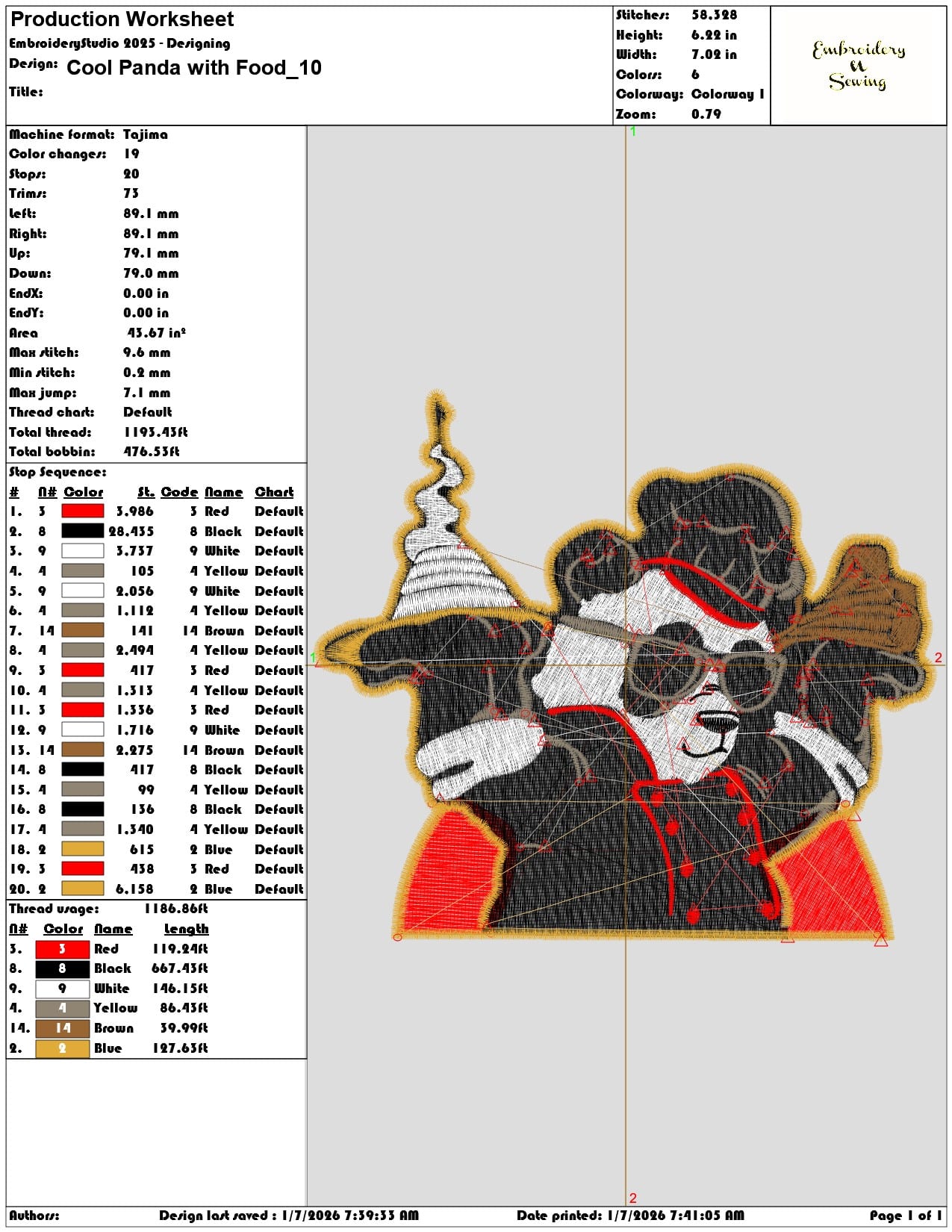 Cool Panda with Food - Elegant embroidery design file - instant download — view 3