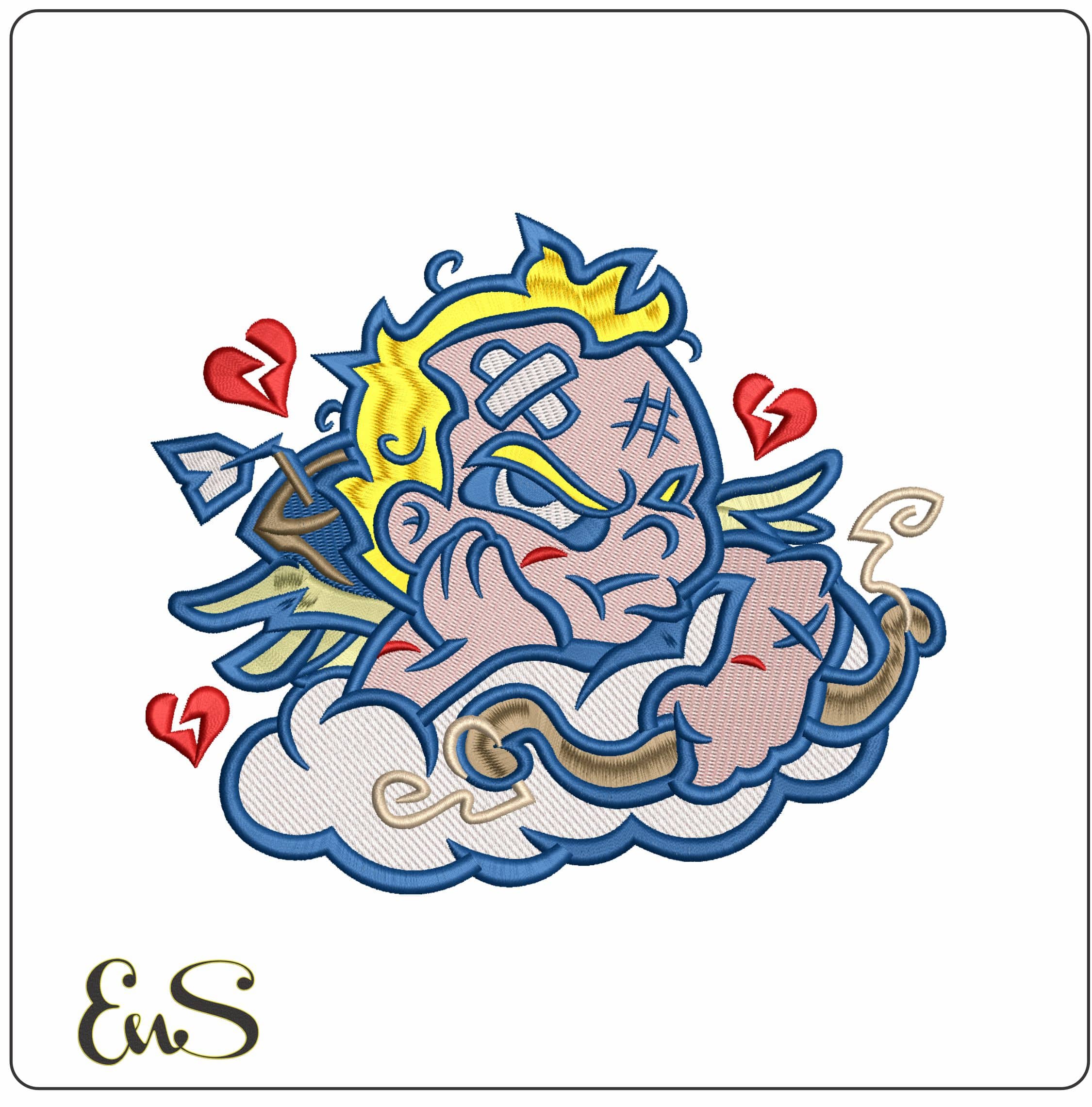 Cupid Broken Heart - Elegant embroidery design file - instant download